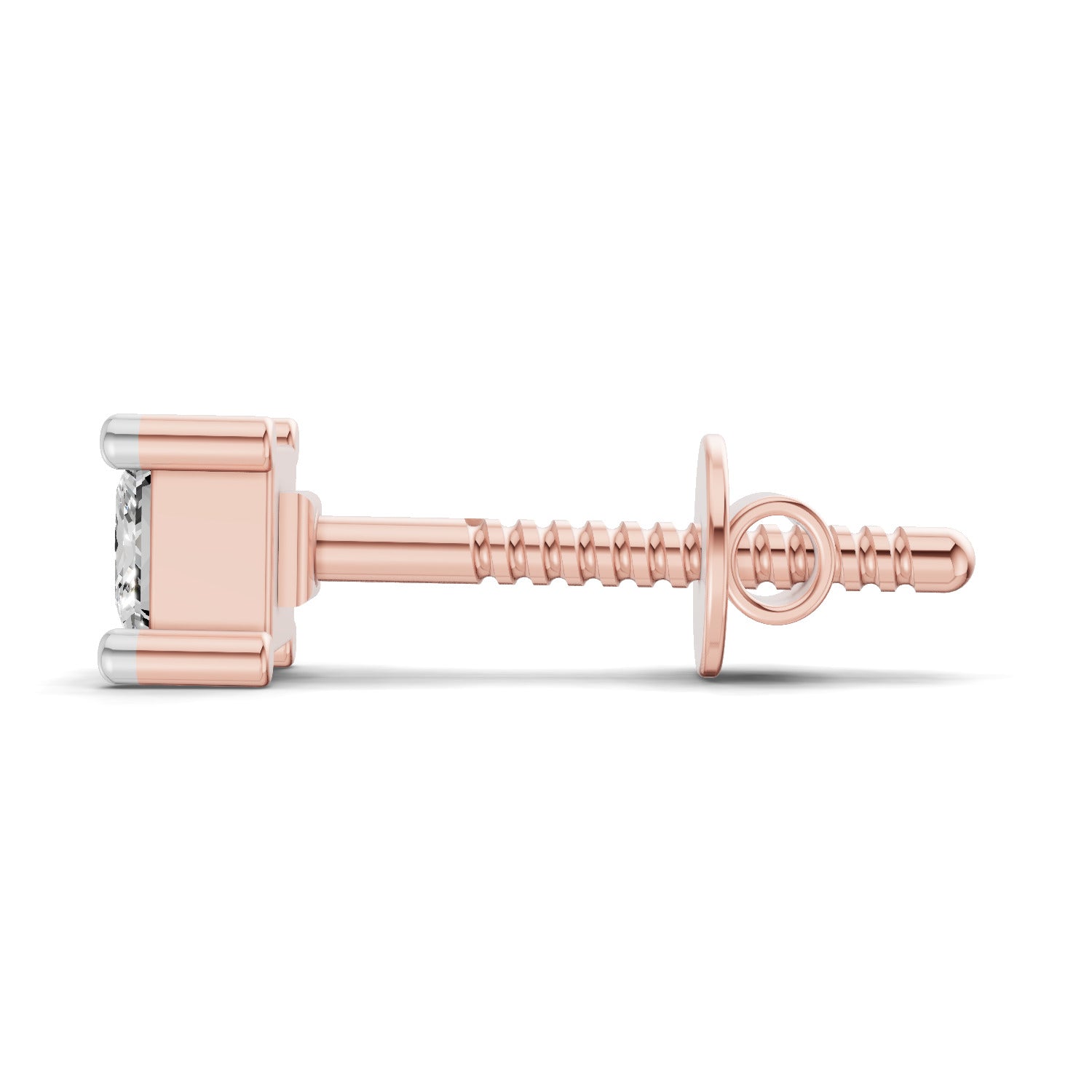 0.2 Carat Princess Shape Solitaire Men's Stud | 14K Rose Gold