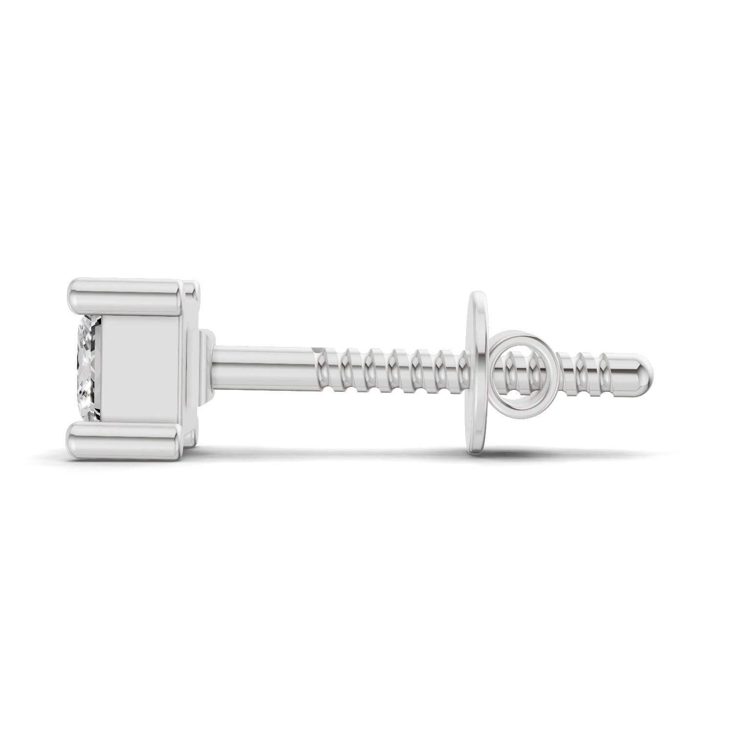0.2 Carat Princess Shape Solitaire Men's Stud | 14K White Gold