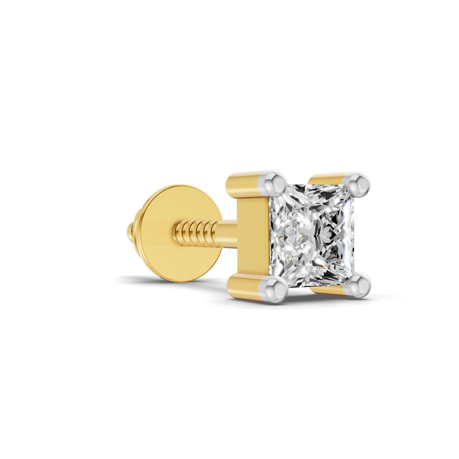 0.2 Carat Princess Shape Solitaire Men's Stud | 14K Yellow Gold