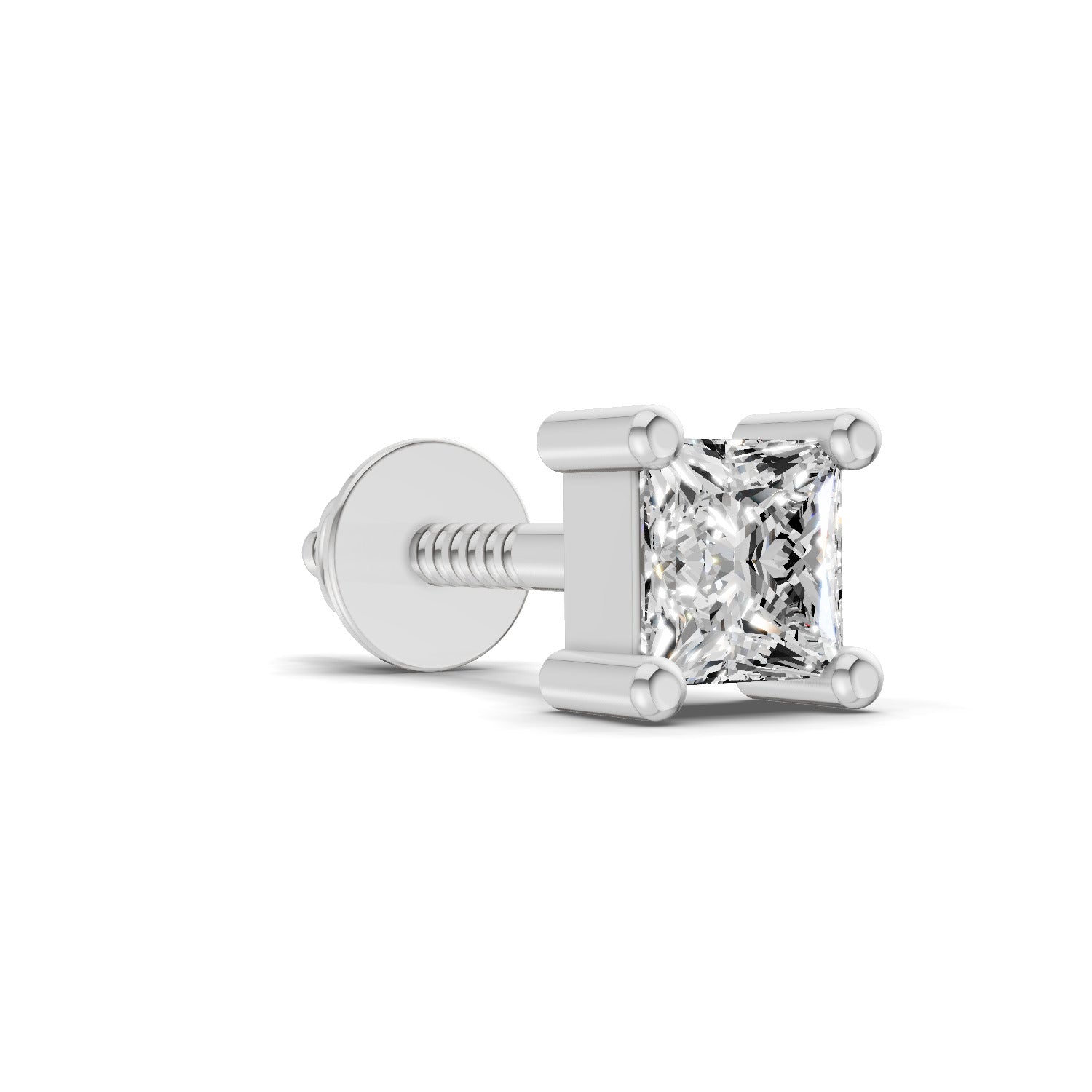 0.3 Carat Princess Shape Solitaire Men's Stud | 14K White Gold