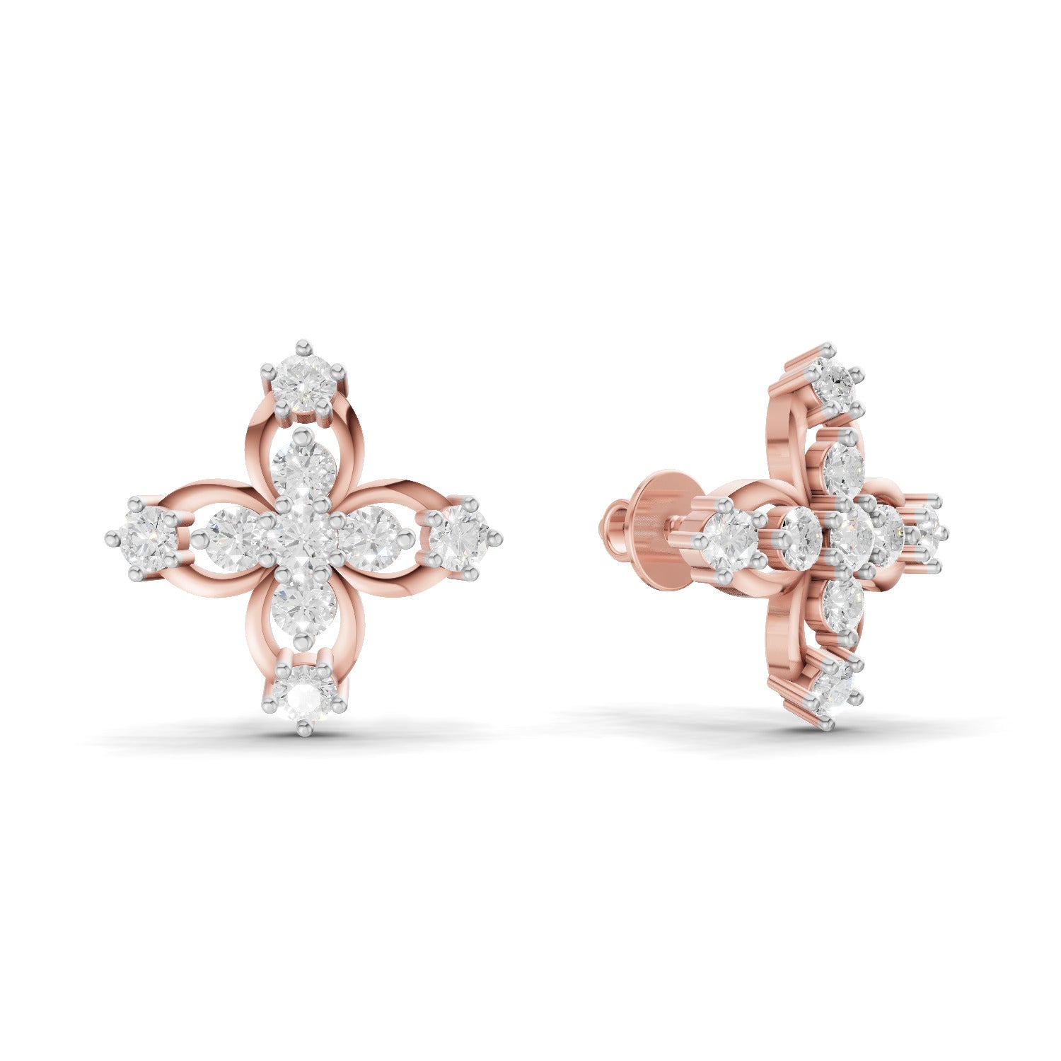0.36 Carat Floral Stud Earrings for Women | 14K Rose Gold