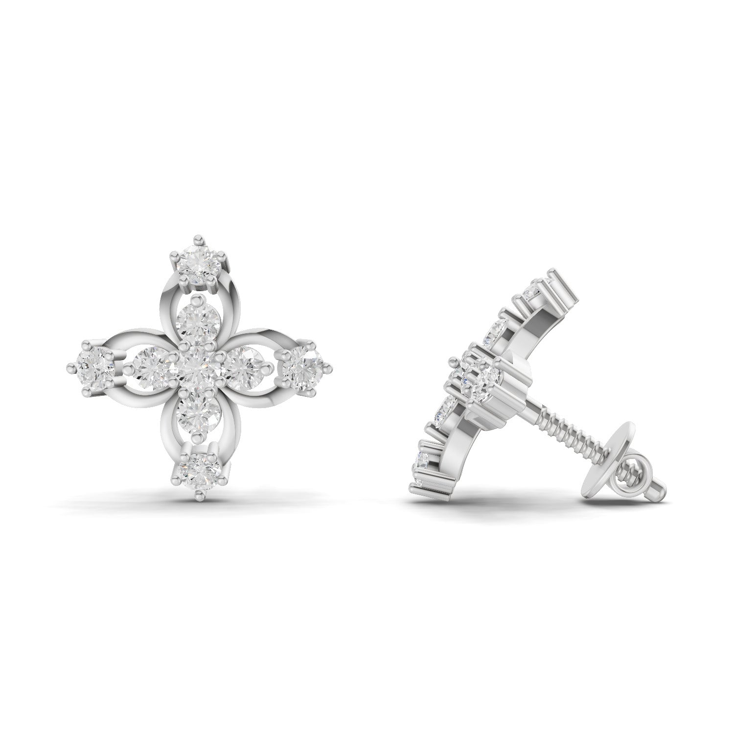 0.36 Carat Floral Stud Earrings for Women | 14K White Gold