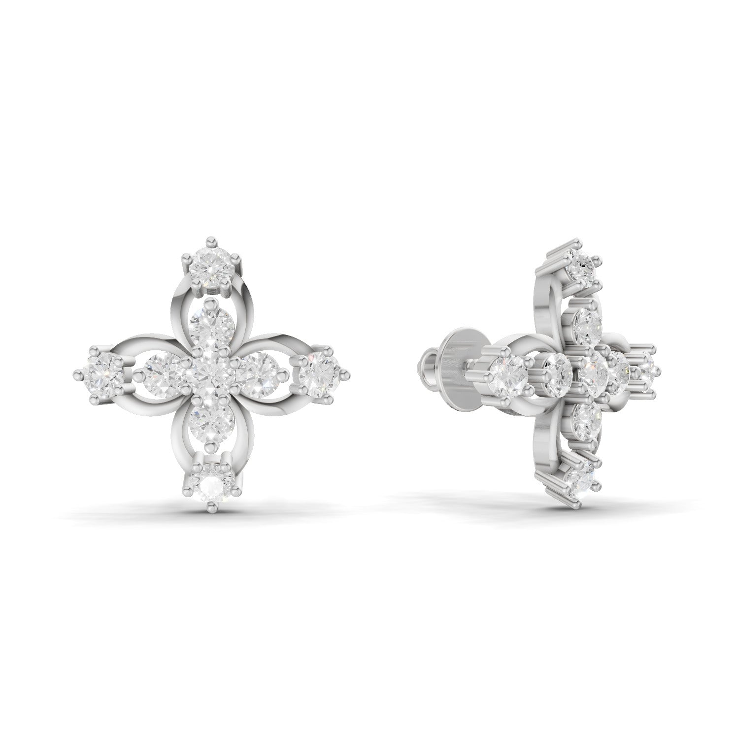 0.36 Carat Floral Stud Earrings for Women | 14K White Gold