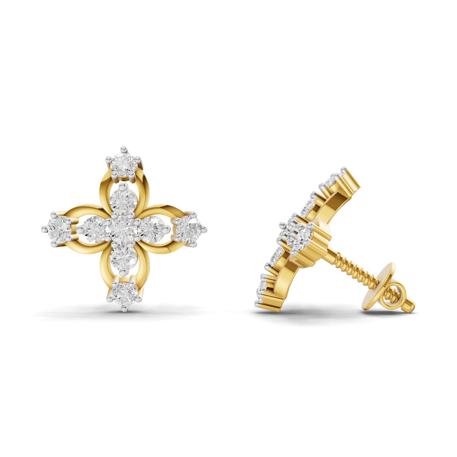 0.36 Carat Floral Stud Earrings for Women | 14K Yellow Gold