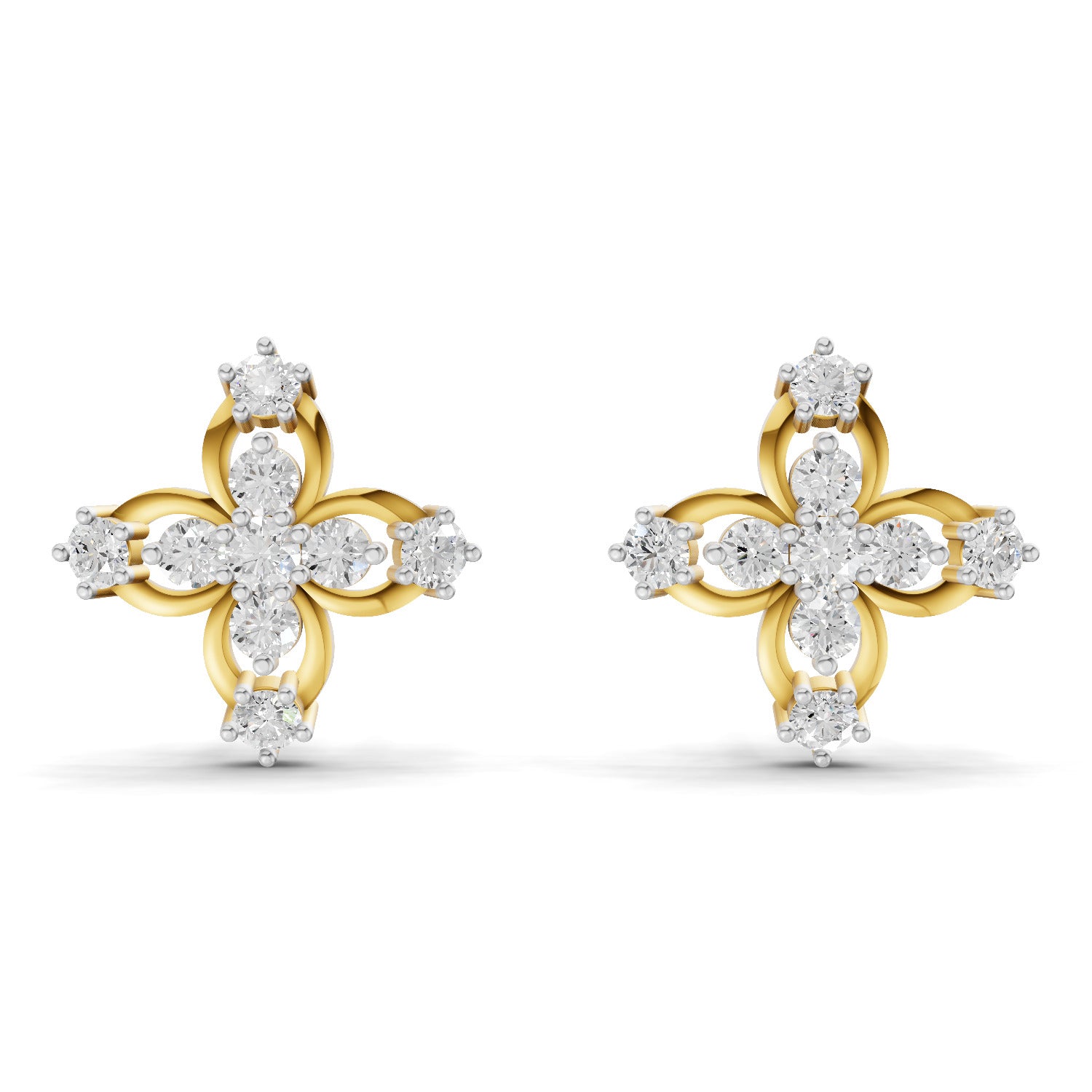 0.36 Carat Floral Stud Earrings for Women | 14K Yellow Gold