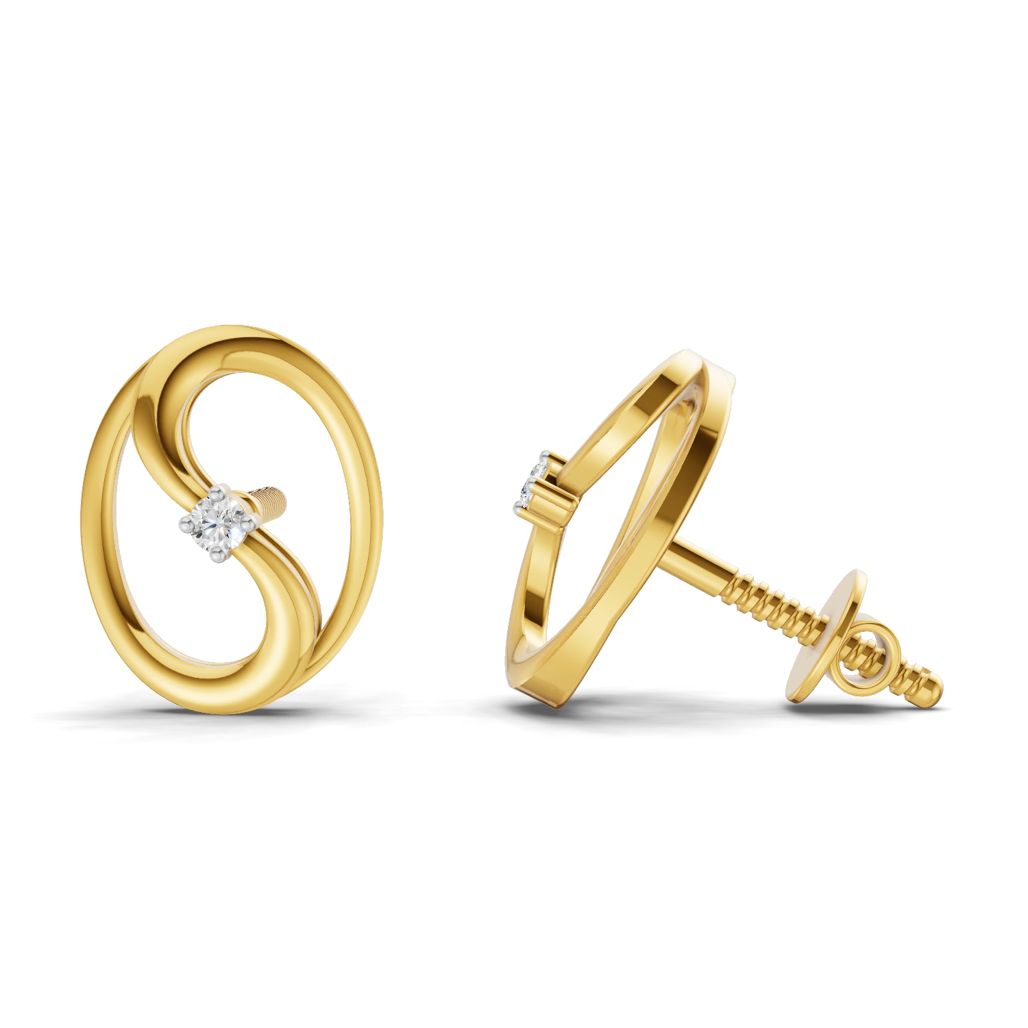 0.02 Carat  | 925 Sterling Silver Yellow Gold Plated Twinkling Loop Fashion Earrings