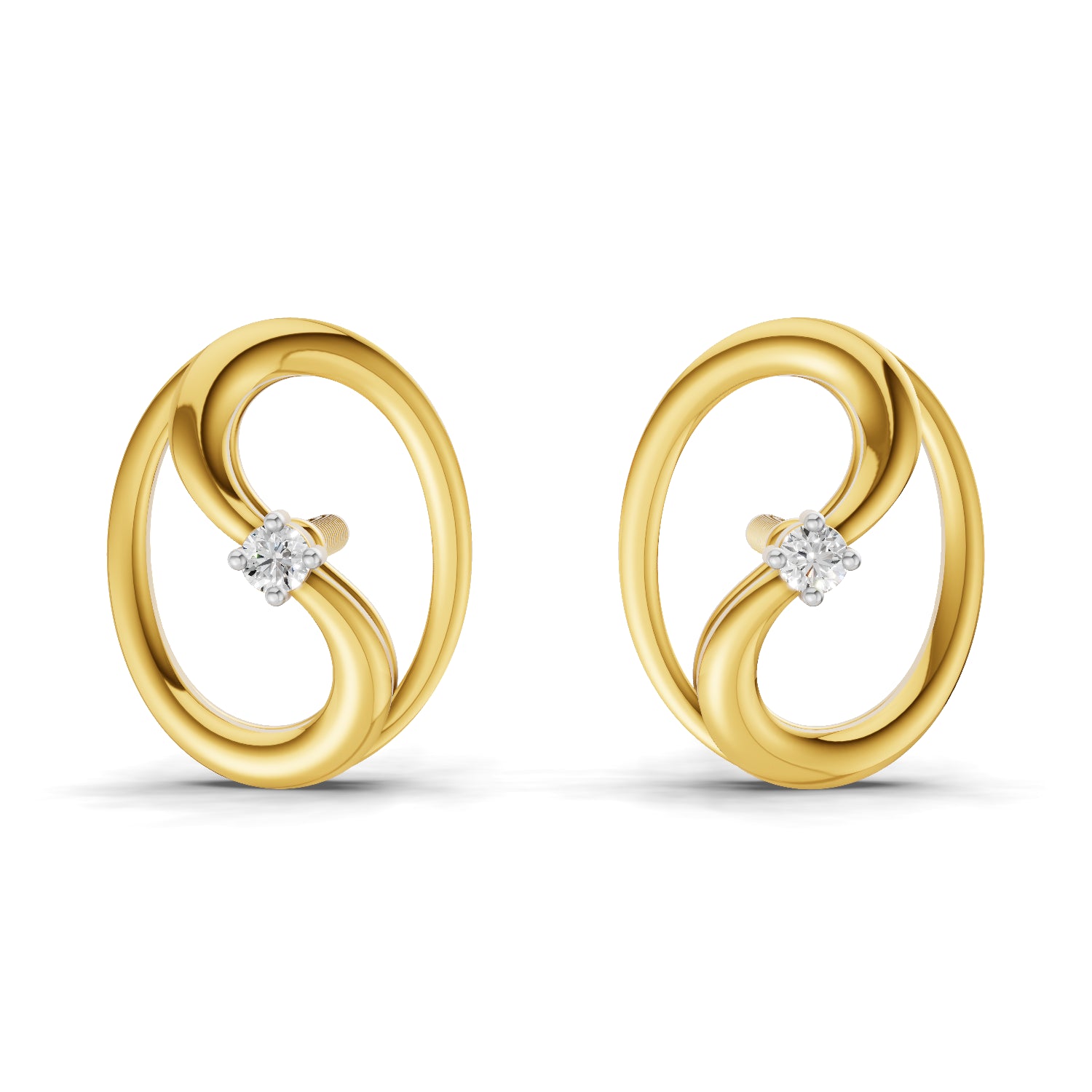 0.02 Carat  | 925 Sterling Silver Yellow Gold Plated Twinkling Loop Fashion Earrings