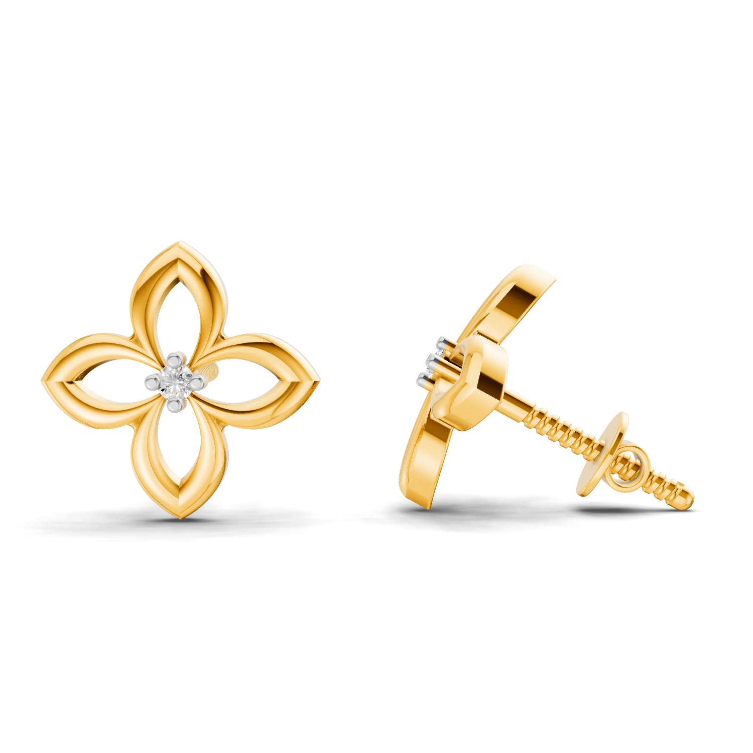 0.02 Carat  | 925 Sterling Silver Yellow Gold Plated Flower Stud Earrings
