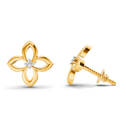 0.02 Carat  | 925 Sterling Silver Yellow Gold Plated Flower Stud Earrings