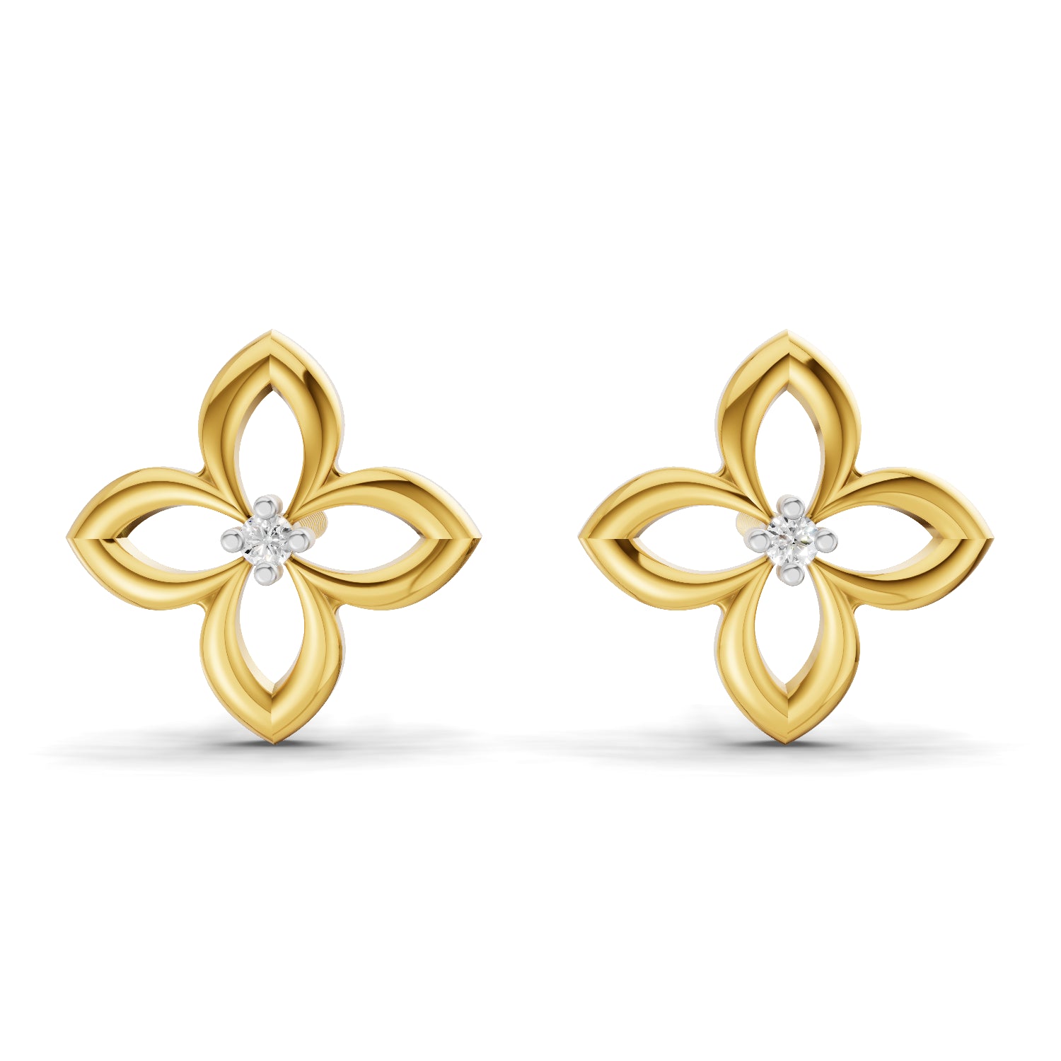0.02 Carat  | 925 Sterling Silver Yellow Gold Plated Flower Stud Earrings