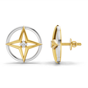 0.02 Carat  | 925 Sterling Silver Yellow Gold Plated Compass Rose Earrings