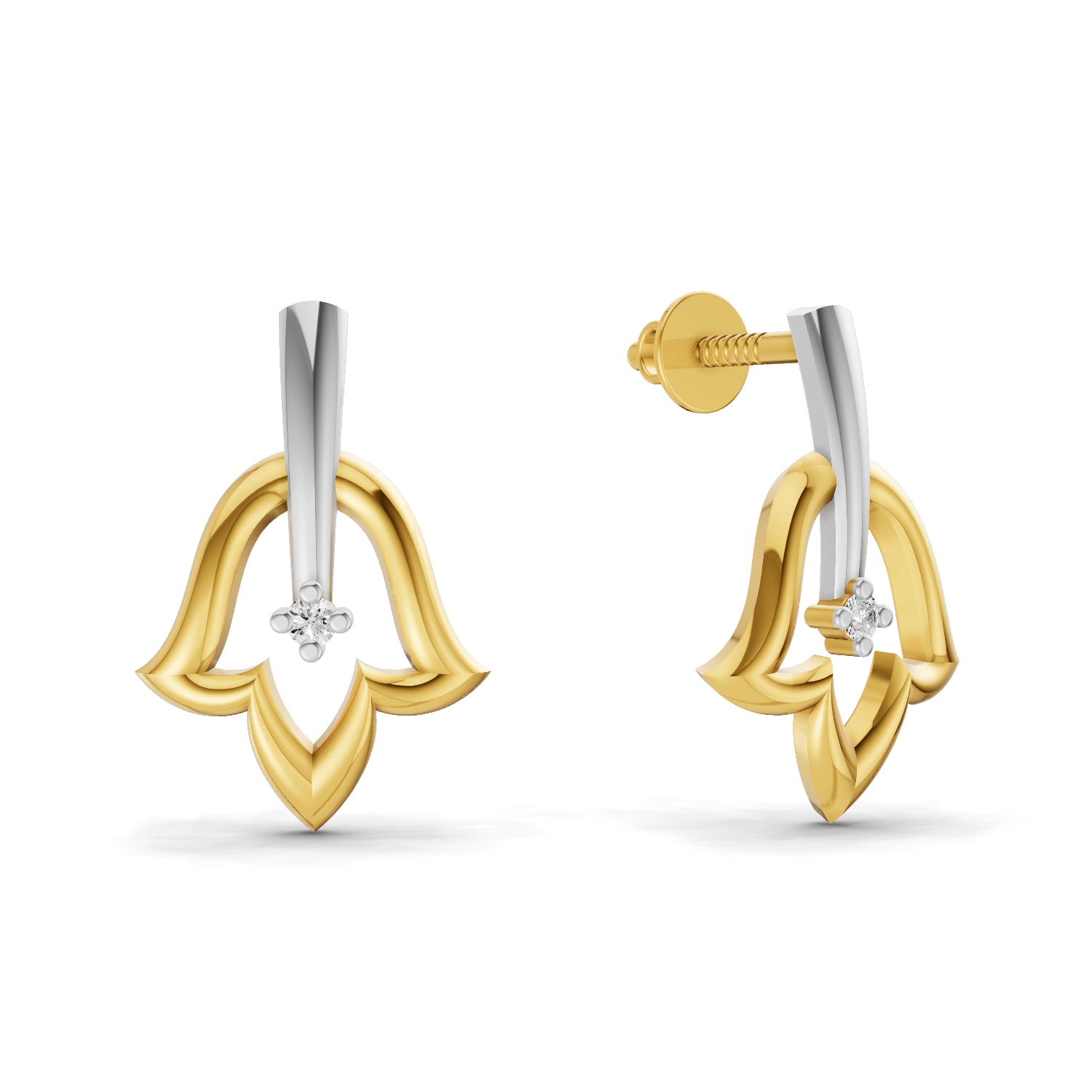 0.02 Carat  | 925 Sterling Silver Yellow Gold Plated Tulip Stud Earrings