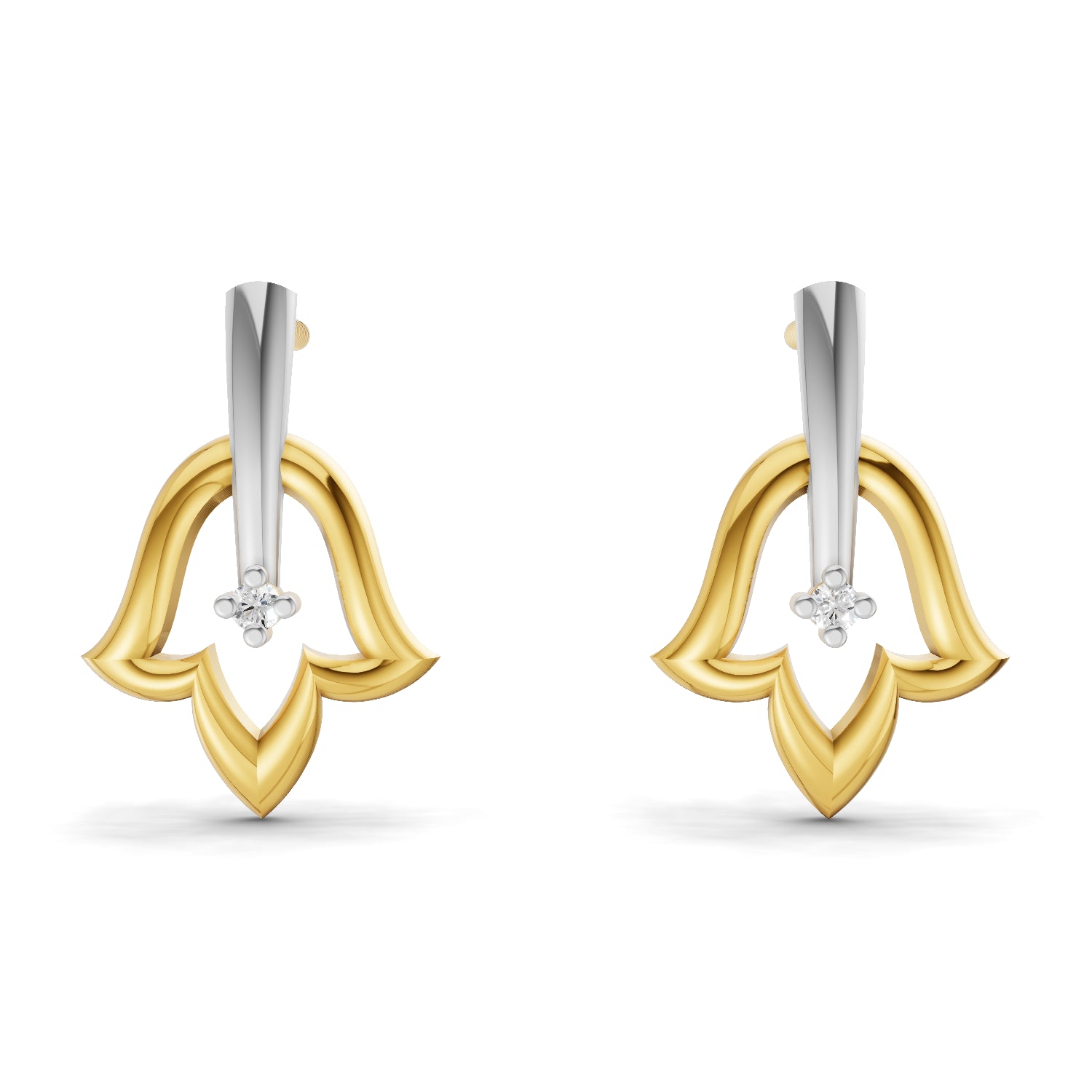 0.02 Carat  | 925 Sterling Silver Yellow Gold Plated Tulip Stud Earrings