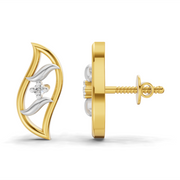 0.02 Carat  | 925 Sterling Silver Yellow Gold Plated Beautiful Leaf Earrings