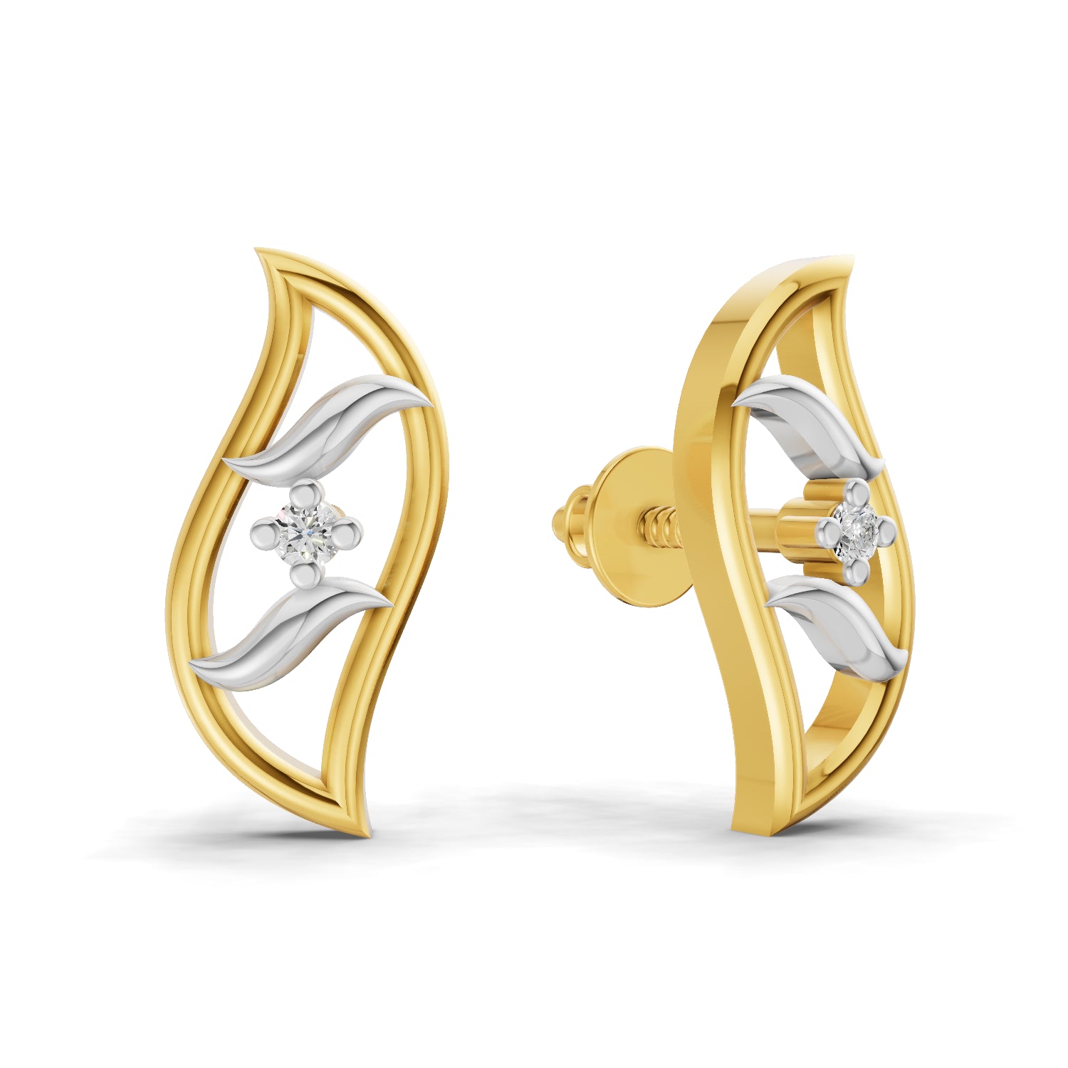 0.02 Carat  | 925 Sterling Silver Yellow Gold Plated Beautiful Leaf Earrings