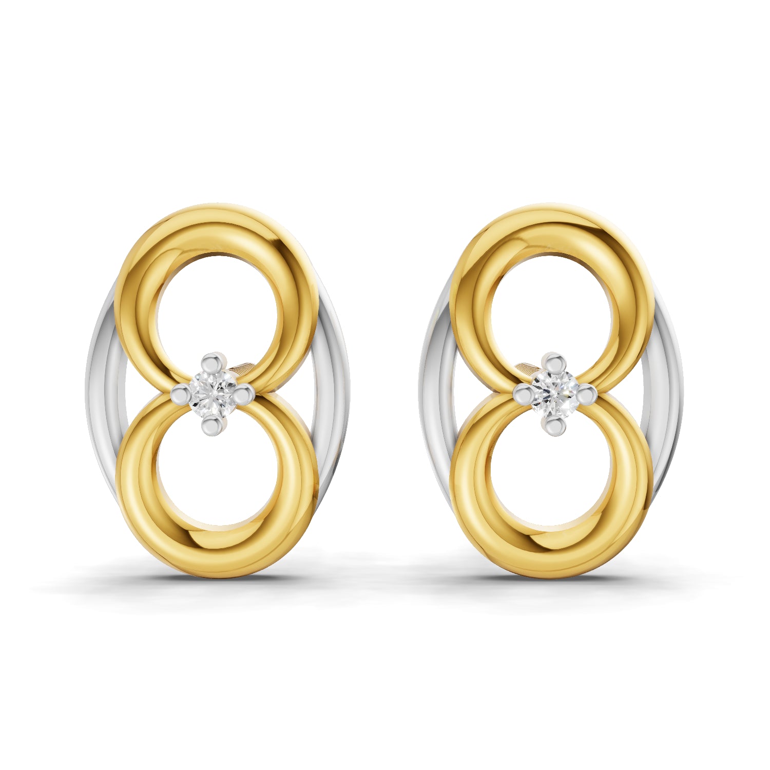 0.02 Carat  | 925 Sterling Silver Yellow Gold Plated Interlocking Circle Earrings
