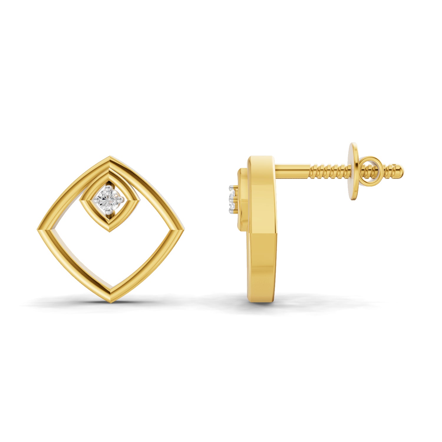 0.02 Carat  | 925 Sterling Silver Yellow Gold Plated Geometric Open-Frame Earrings