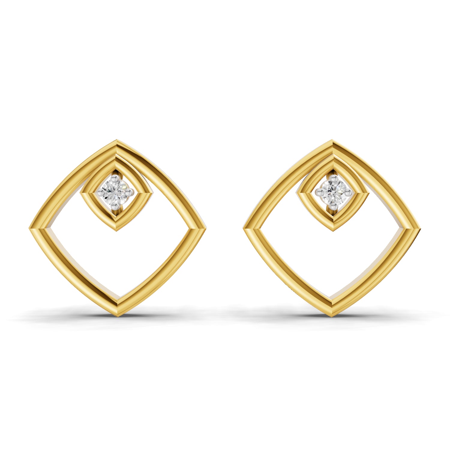 0.02 Carat  | 925 Sterling Silver Yellow Gold Plated Geometric Open-Frame Earrings