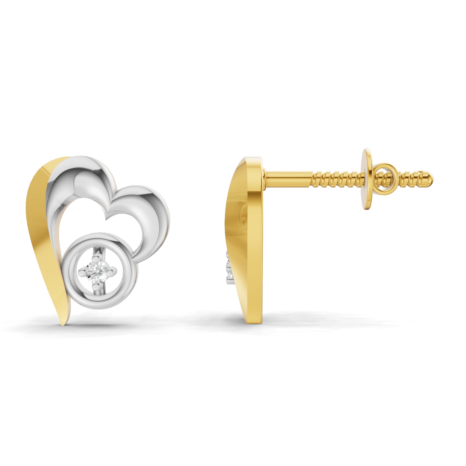 0.02 Carat  | 925 Sterling Silver Yellow Gold Plated Heart Earrings