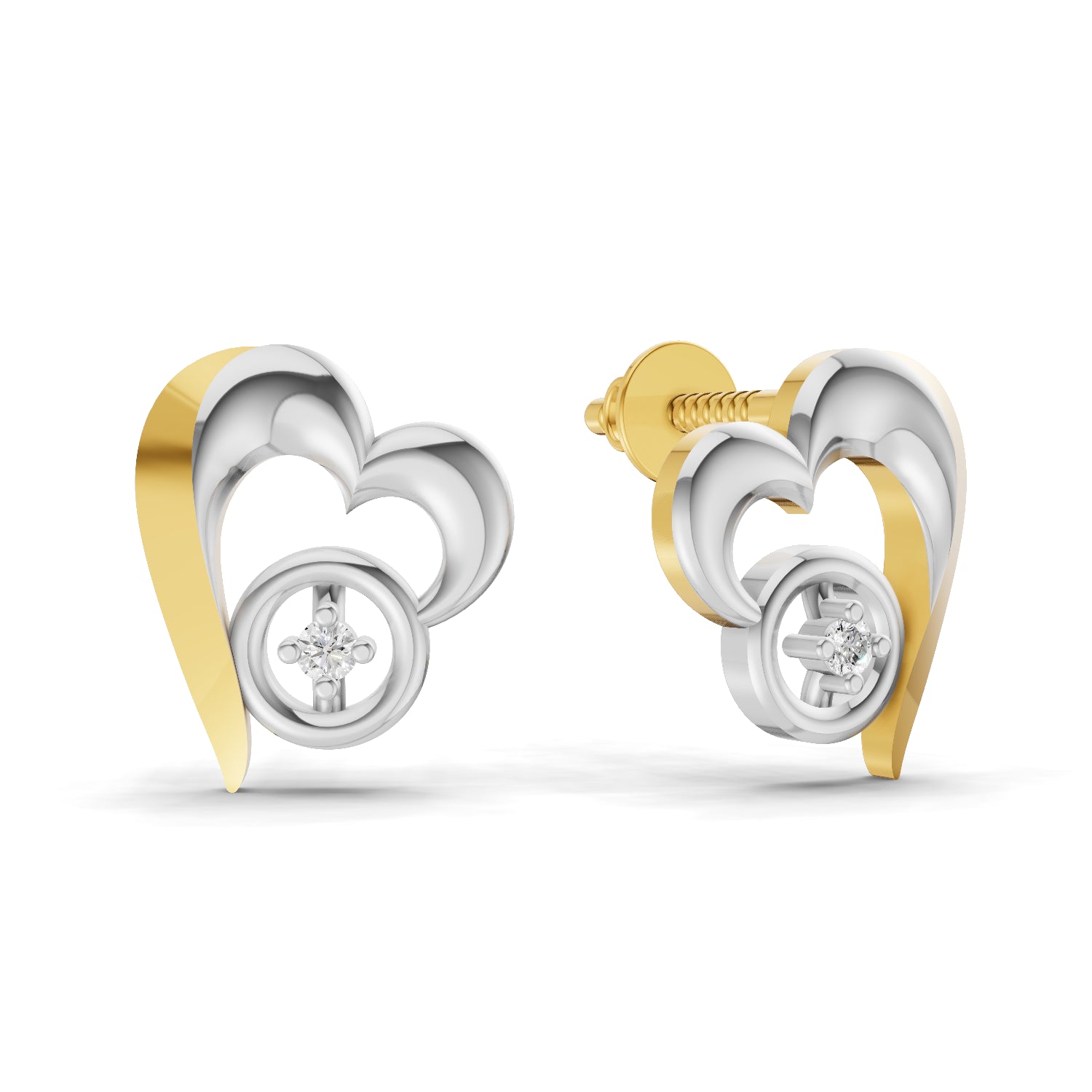 0.02 Carat  | 925 Sterling Silver Yellow Gold Plated Heart Earrings