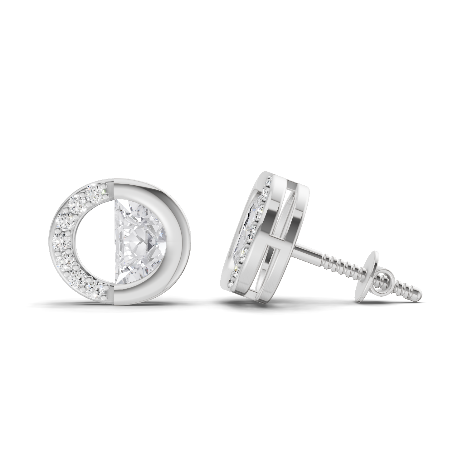 1.02 Carat Luna Halo Studs Earrings for Women | 14K White Gold