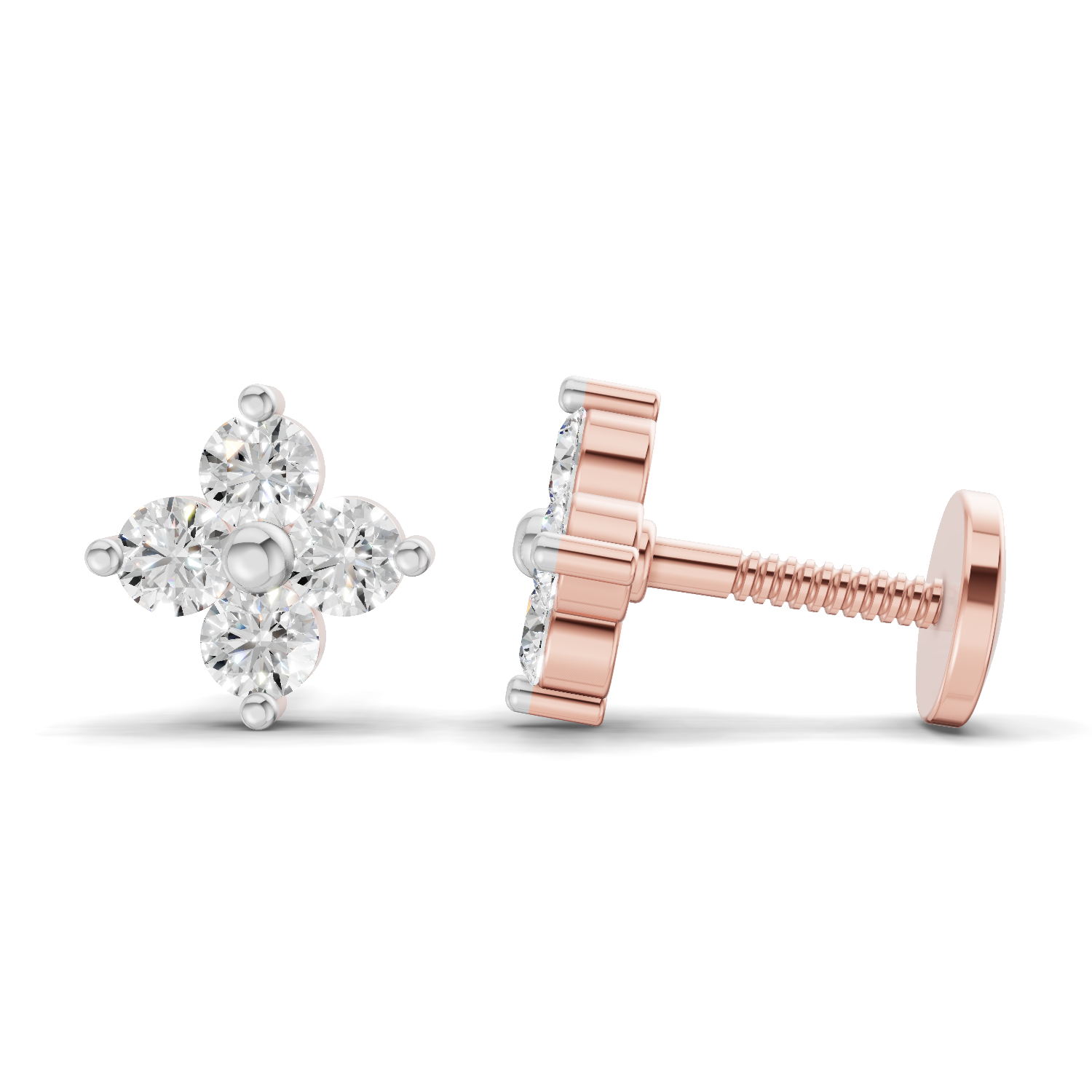 0.17 Carat Four Flower Stud Earrings | 14K Rose Gold