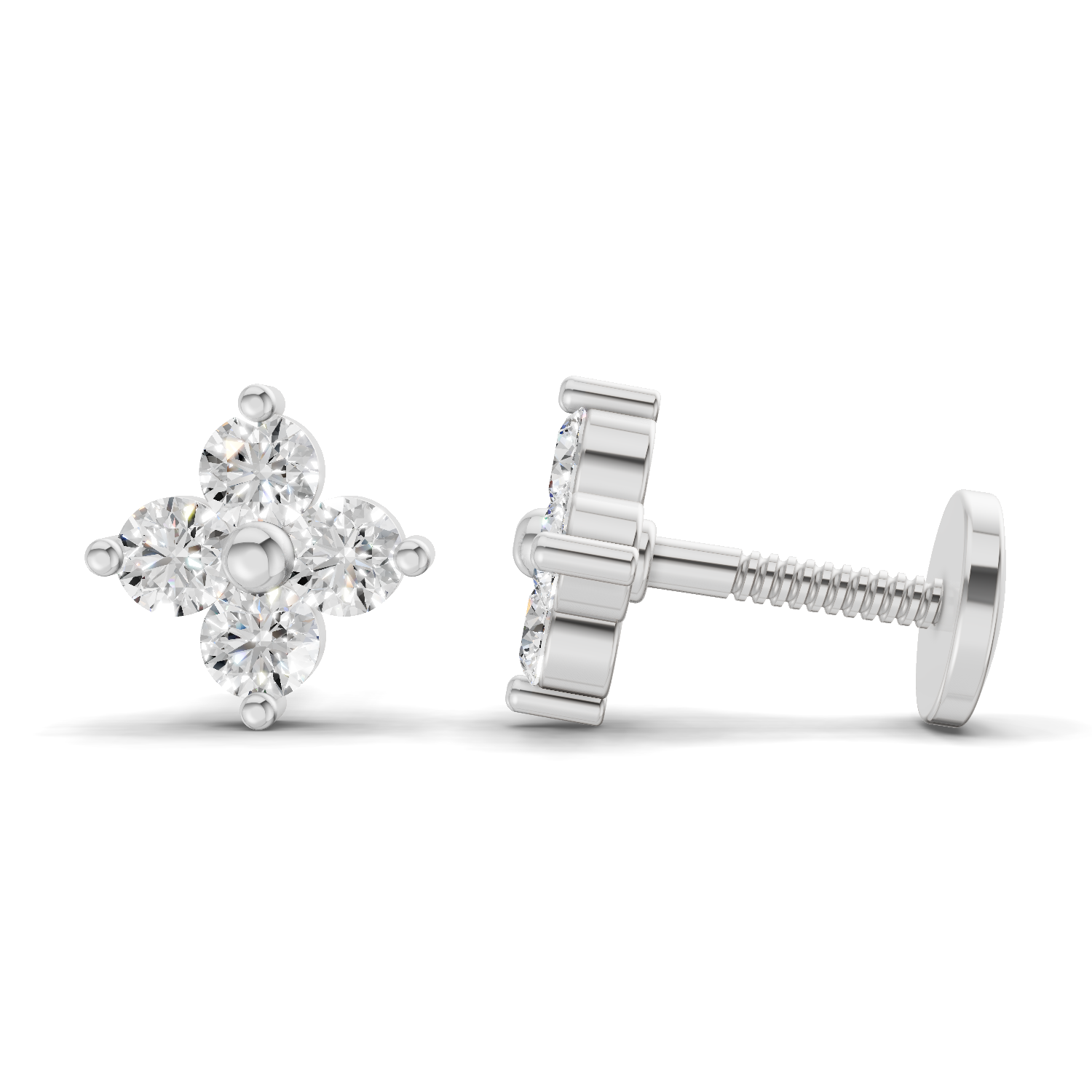 0.17 Carat Four Flower Stud Earrings | 14K White Gold