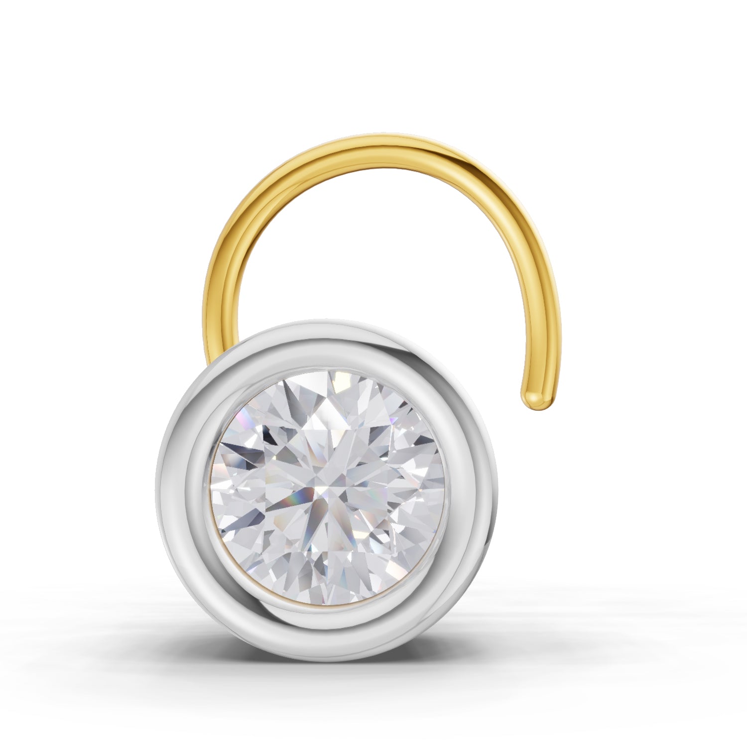 0.20 Ct Round Shape Bezel Solitaire Diamond Nose Pin | 14K Yellow Gold