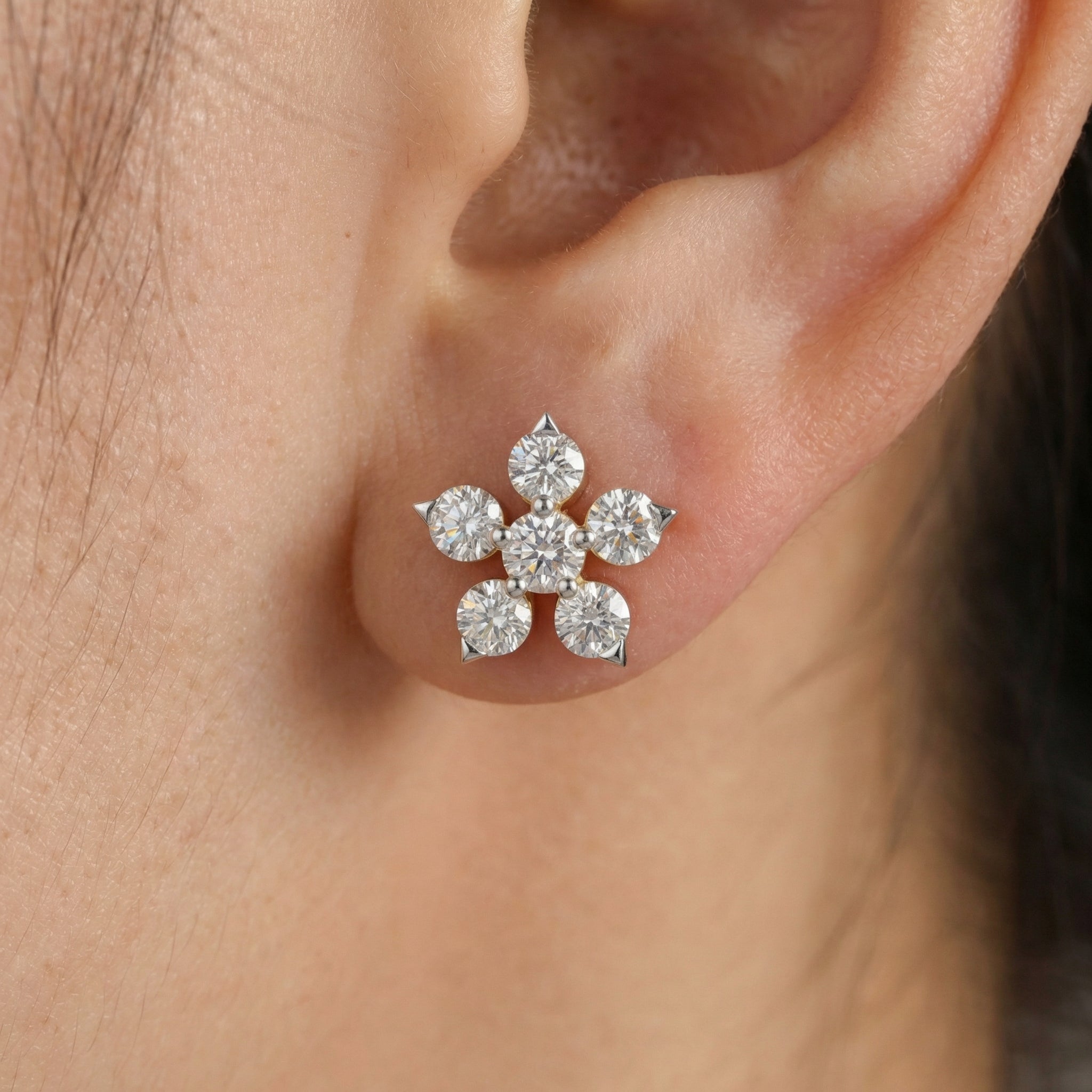 0.44 Ct  Round Shape Diamond Floral Stud Earrings | 14K Rose Gold