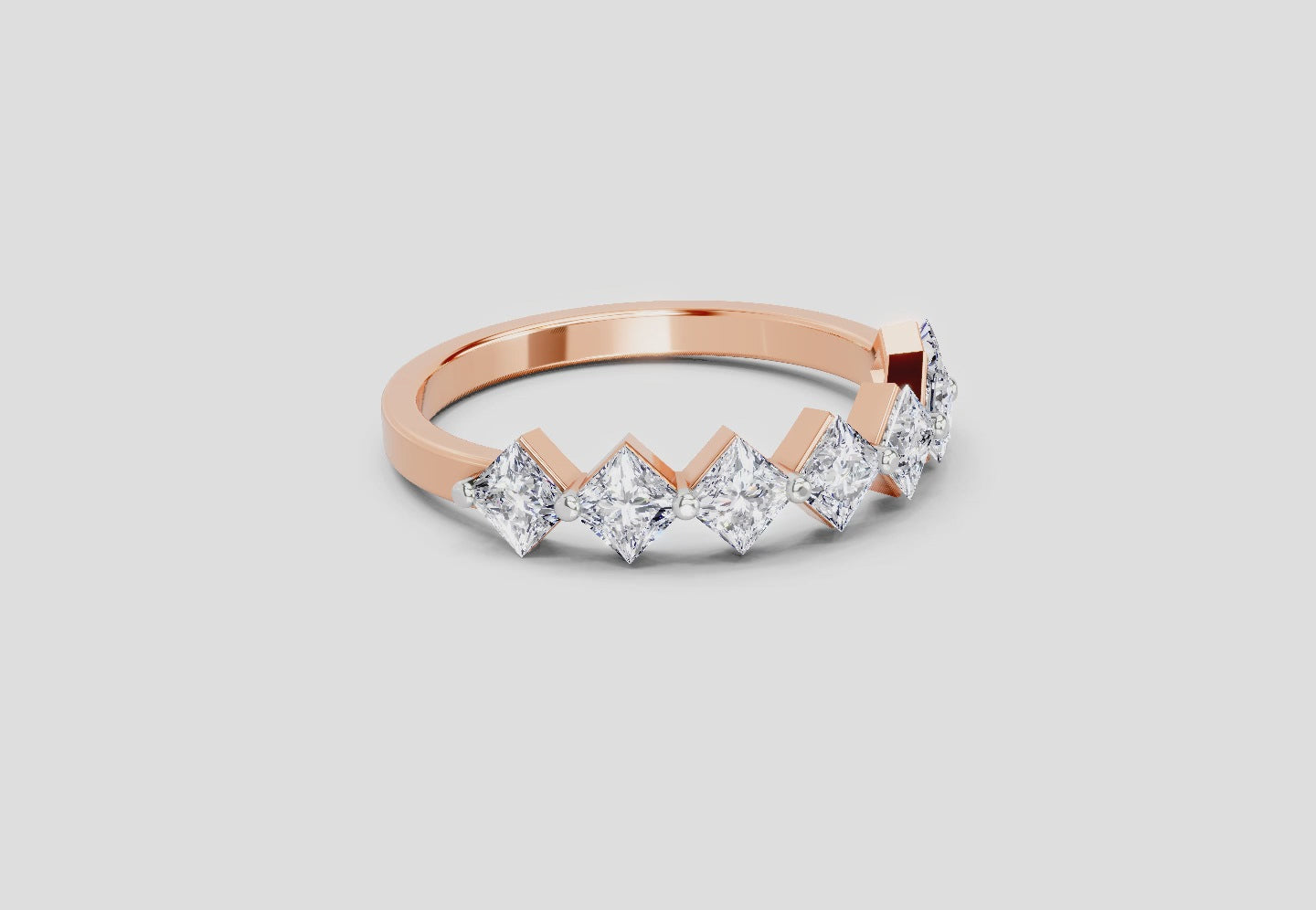 Load video: 0.63 Ct Princess Shape 7 Stone Diamond Band Ring | 14K Rose Gold