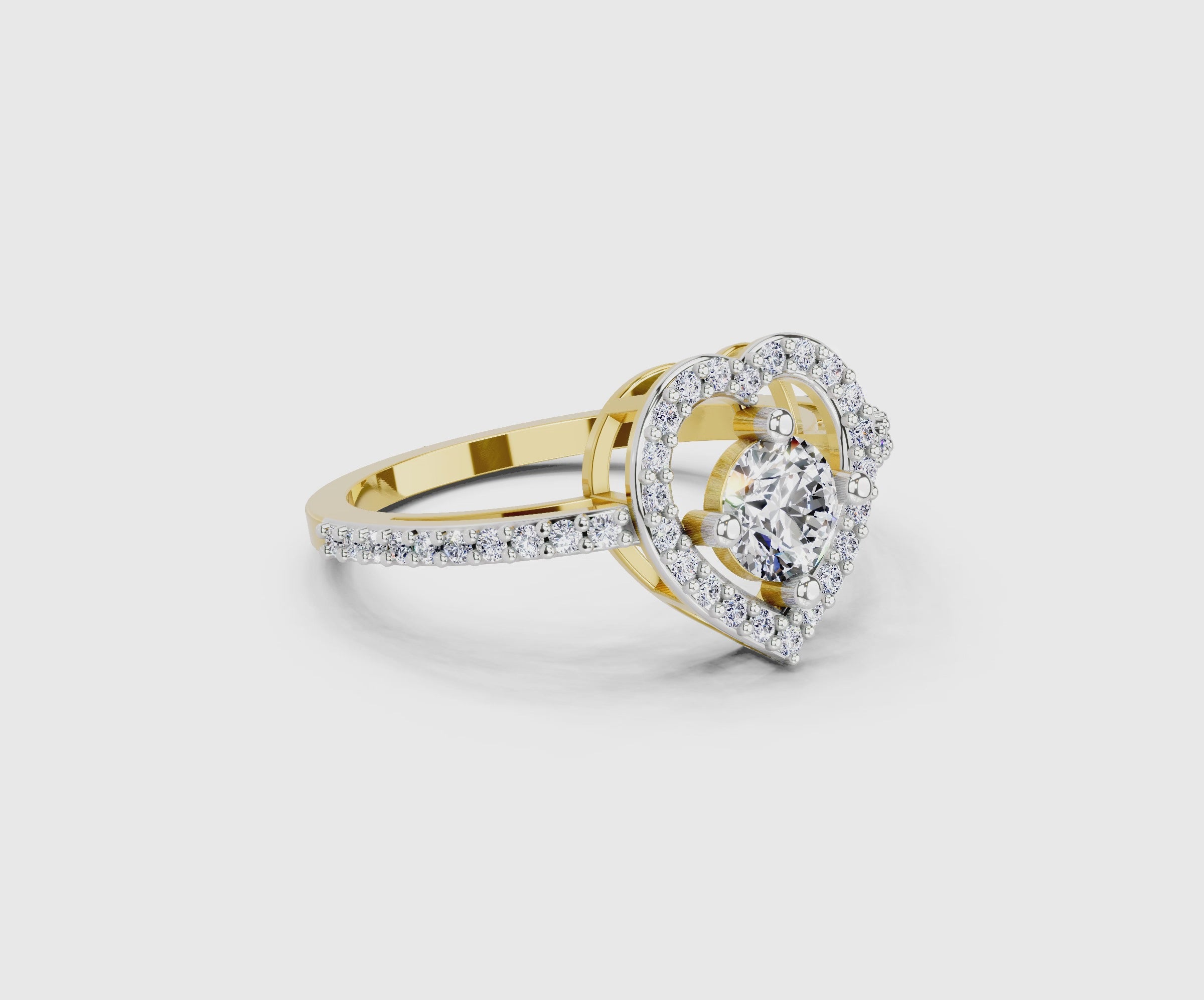 0.84 Ct Round Halo Heart Ring | 14K Yellow Gold