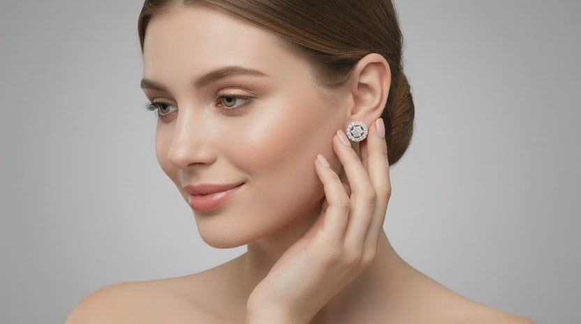 0.67 Ct  Round Shape Floral Cluster Diamond Stud Earrings | 14K Yellow Gold