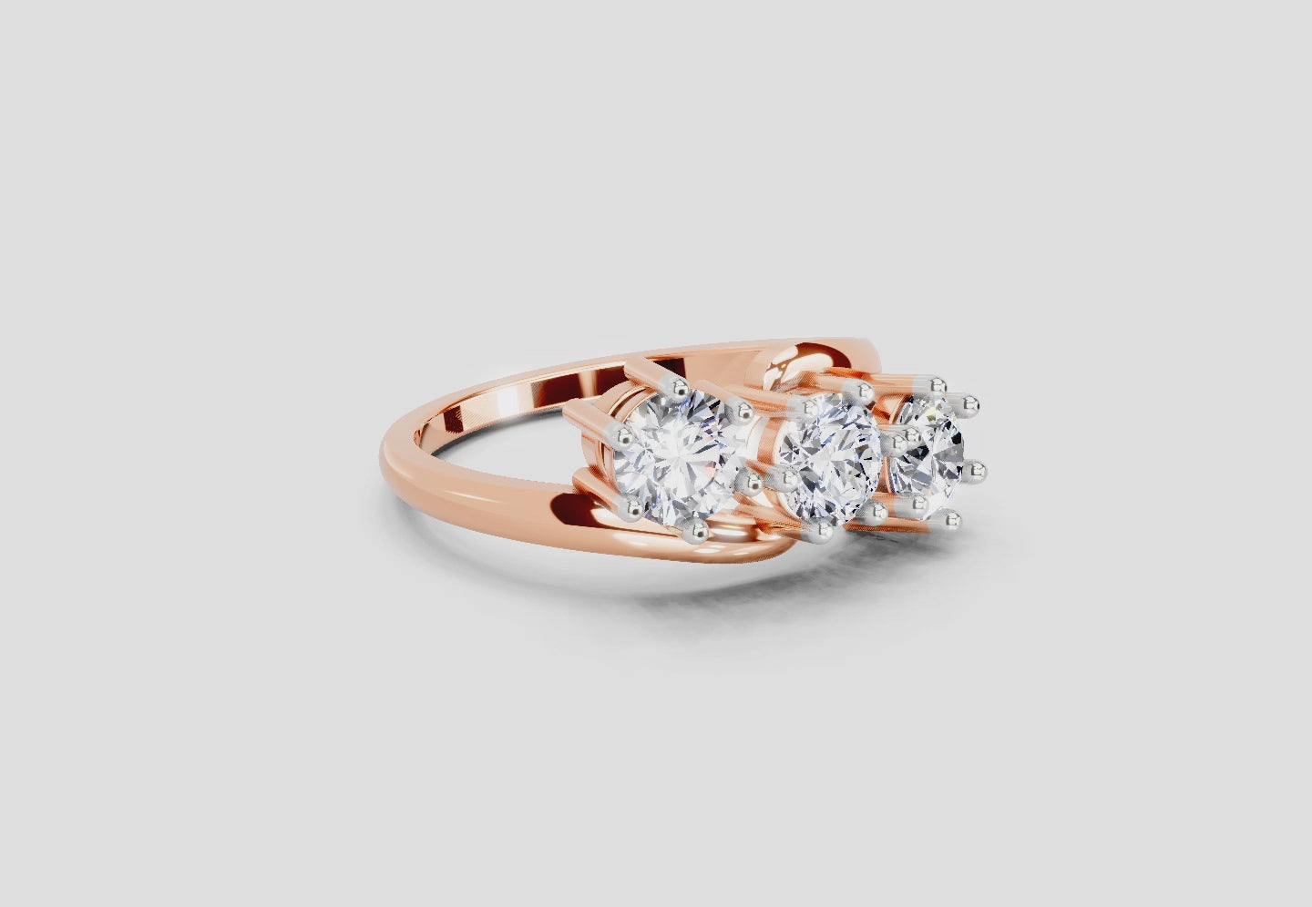 Load video: 1.14 Ct Round Three Stone Ring | 14K Rose Gold