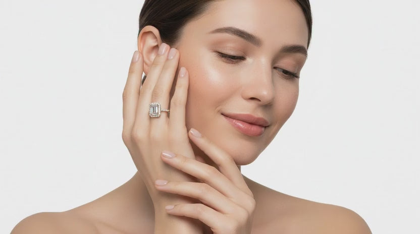 Load video: 0.7 Ct Emerald Cut Halo | 14K Yellow Gold