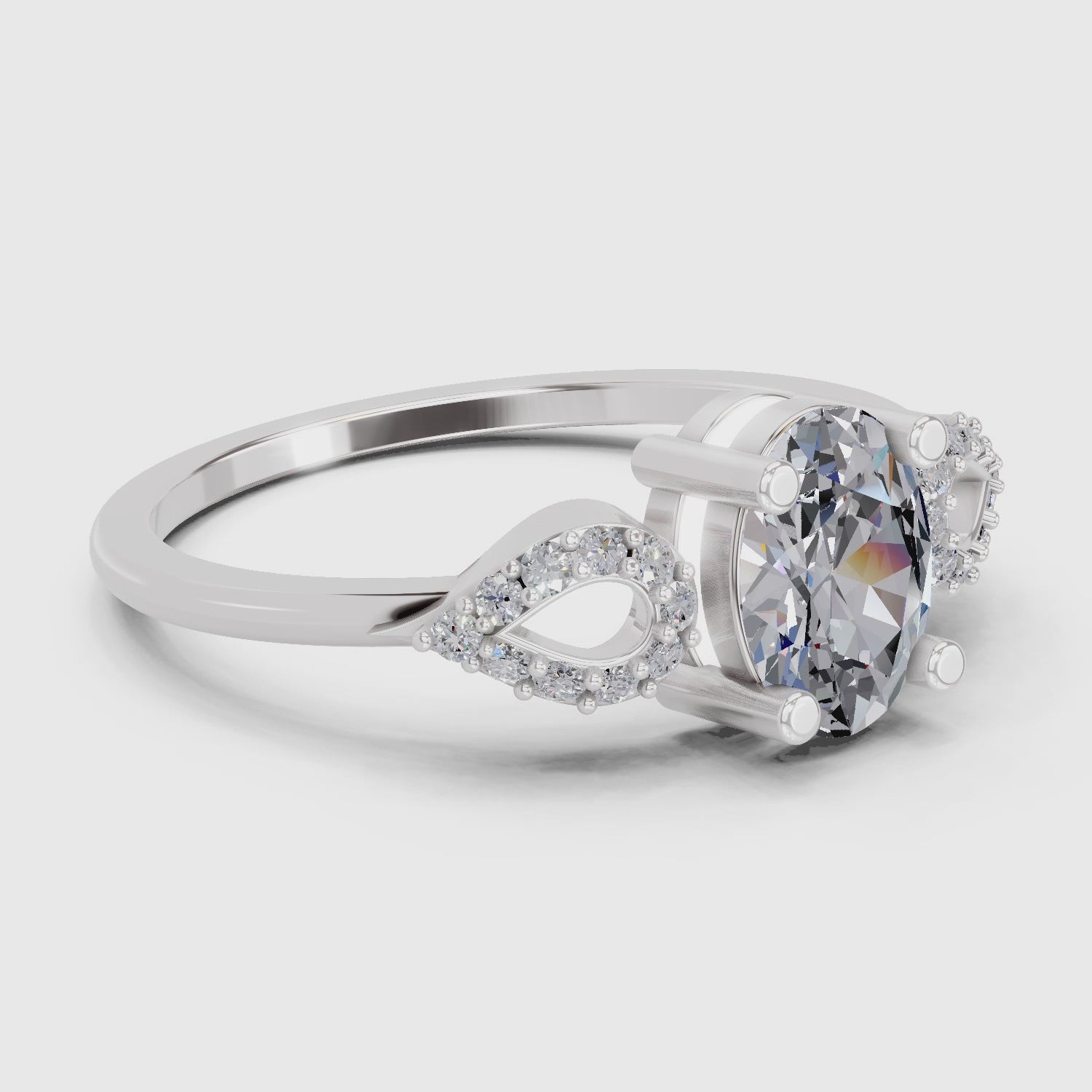 Sparkles 1.07 Carat Oval Shape Engagement Ring | 14K White Gold