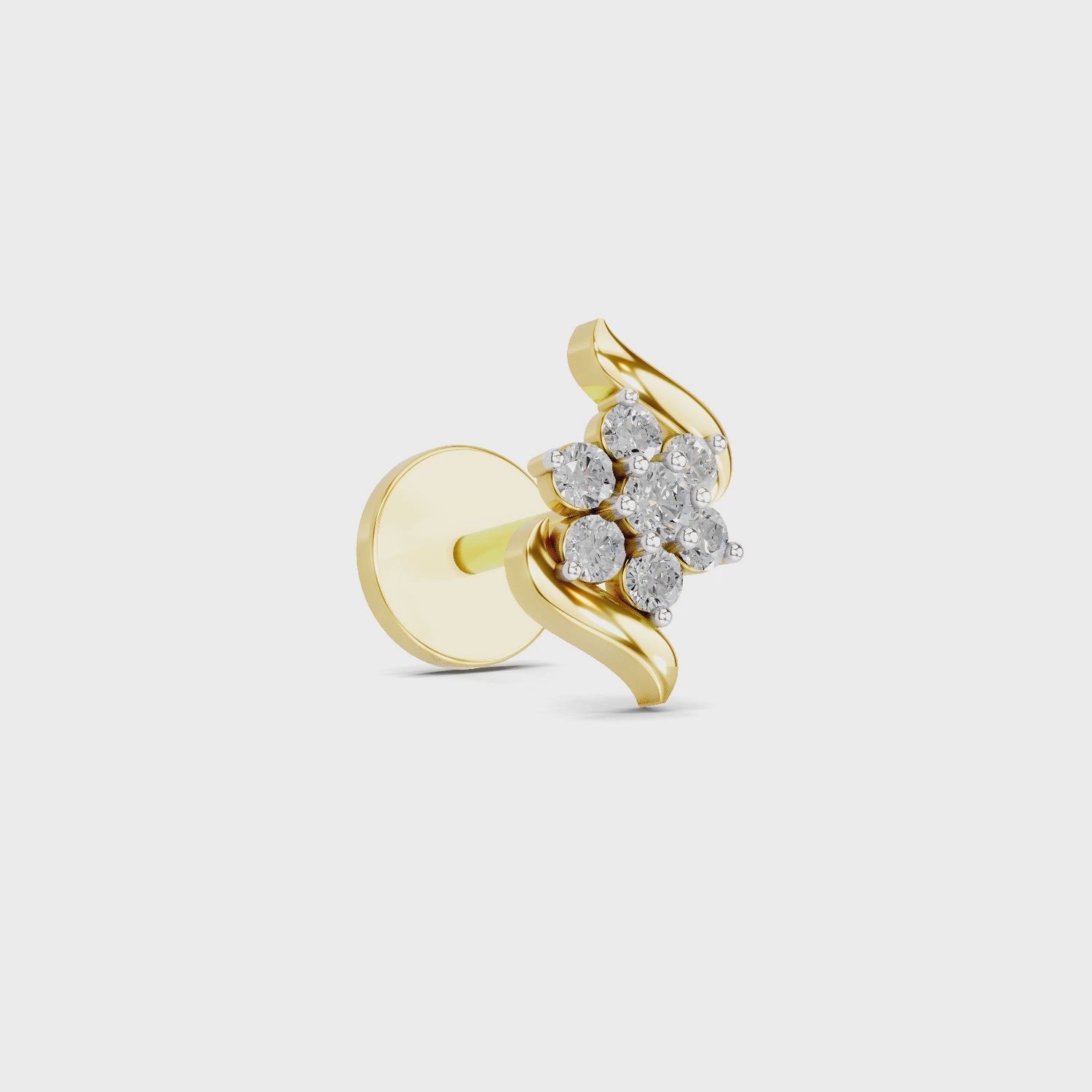 0.07 Ct Swirl Nose Pin Round Shape | 14K Yellow Gold
