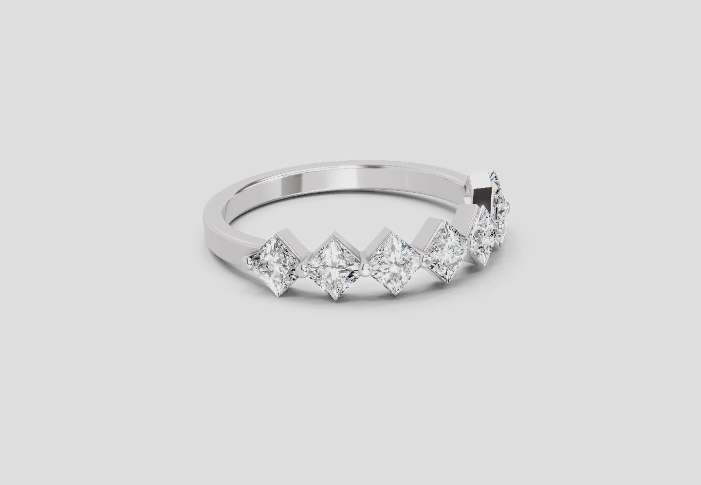 0.63 Ct Princess Shape 7 Stone Diamond Band Ring | 14K White Gold