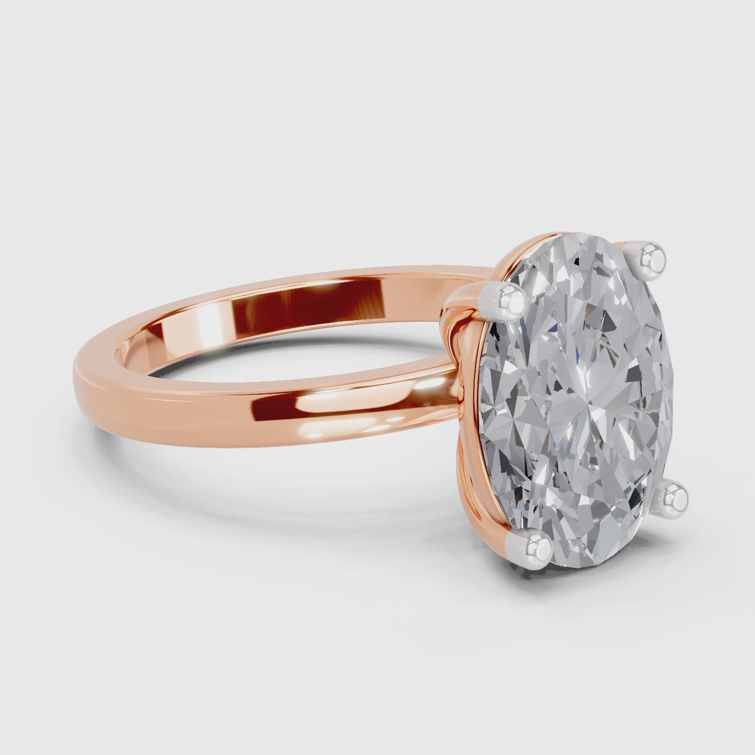 4 Ct Oval Shape Solitaire Diamond Ring| 14K Rose Gold