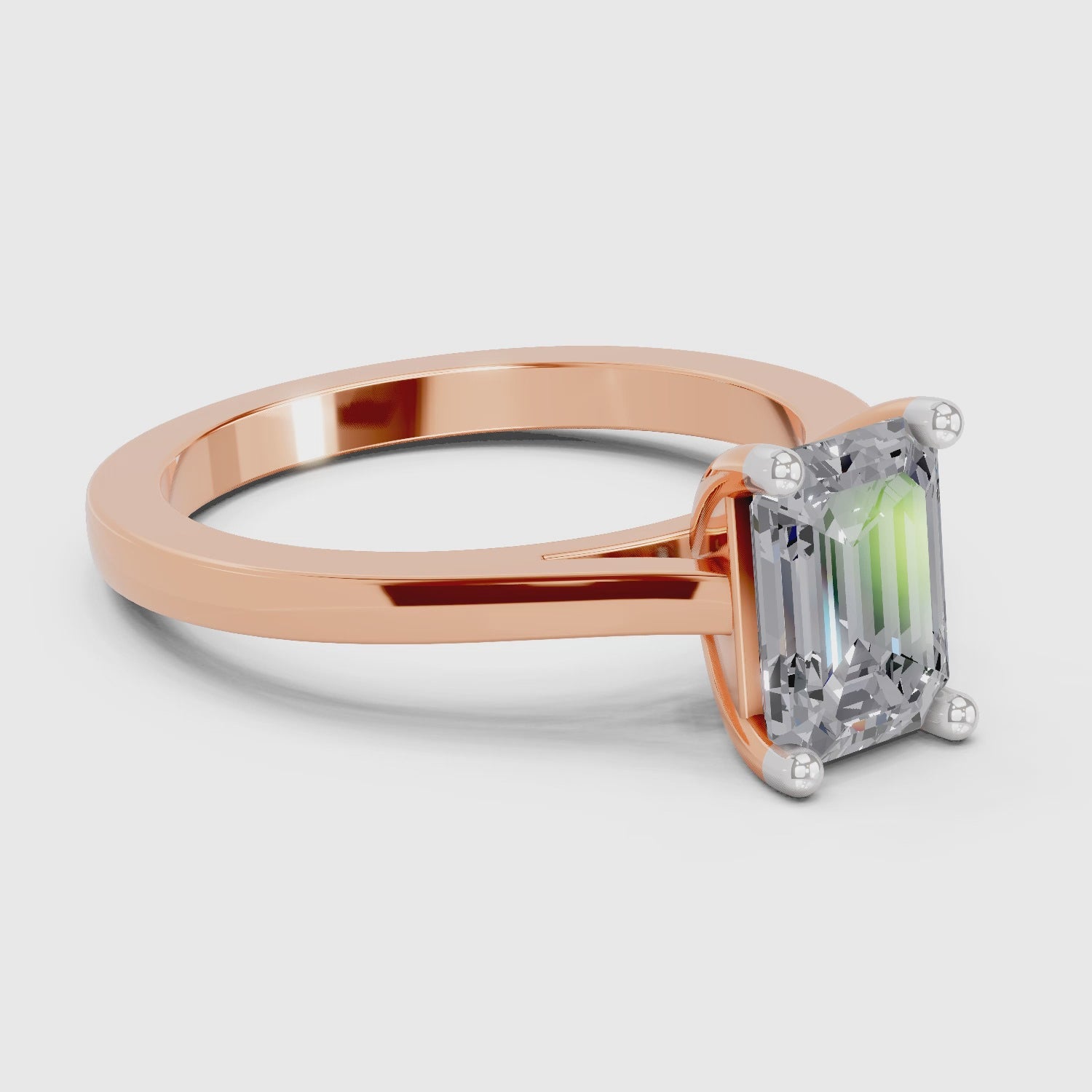 2.1 Ct Emerald Shape Solitaire Diamond Ring| 14K Rose Gold