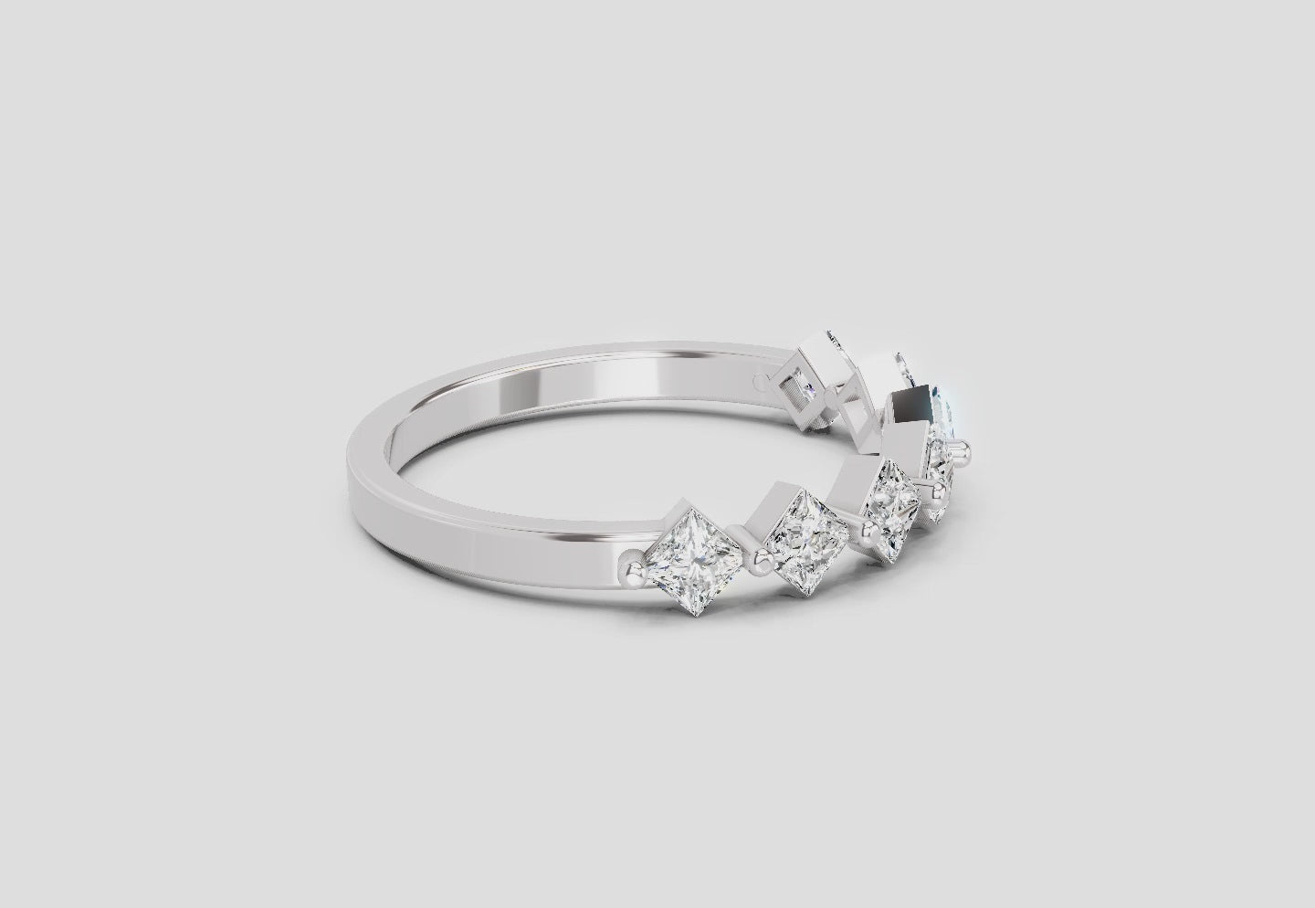 7 Stone Band 0.75 Princess Shape Diamond | 14K White Gold