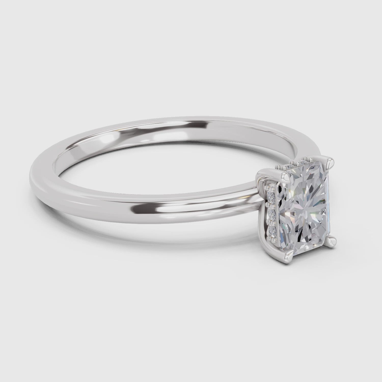 0.8 Ct Emerald Shape Solitaire Diamond Ring| 14K White Gold