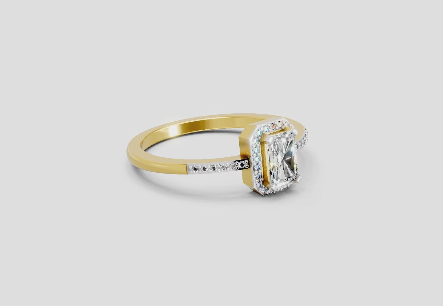 Load video: 0.7 Ct Emerald Cut Halo | 14K Yellow Gold