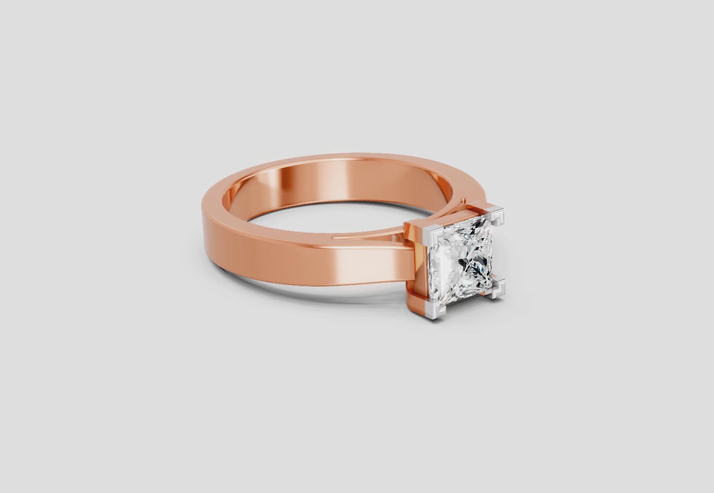 0.85 Ct Princess Cut Solitaire Ring  14K Rose Gold