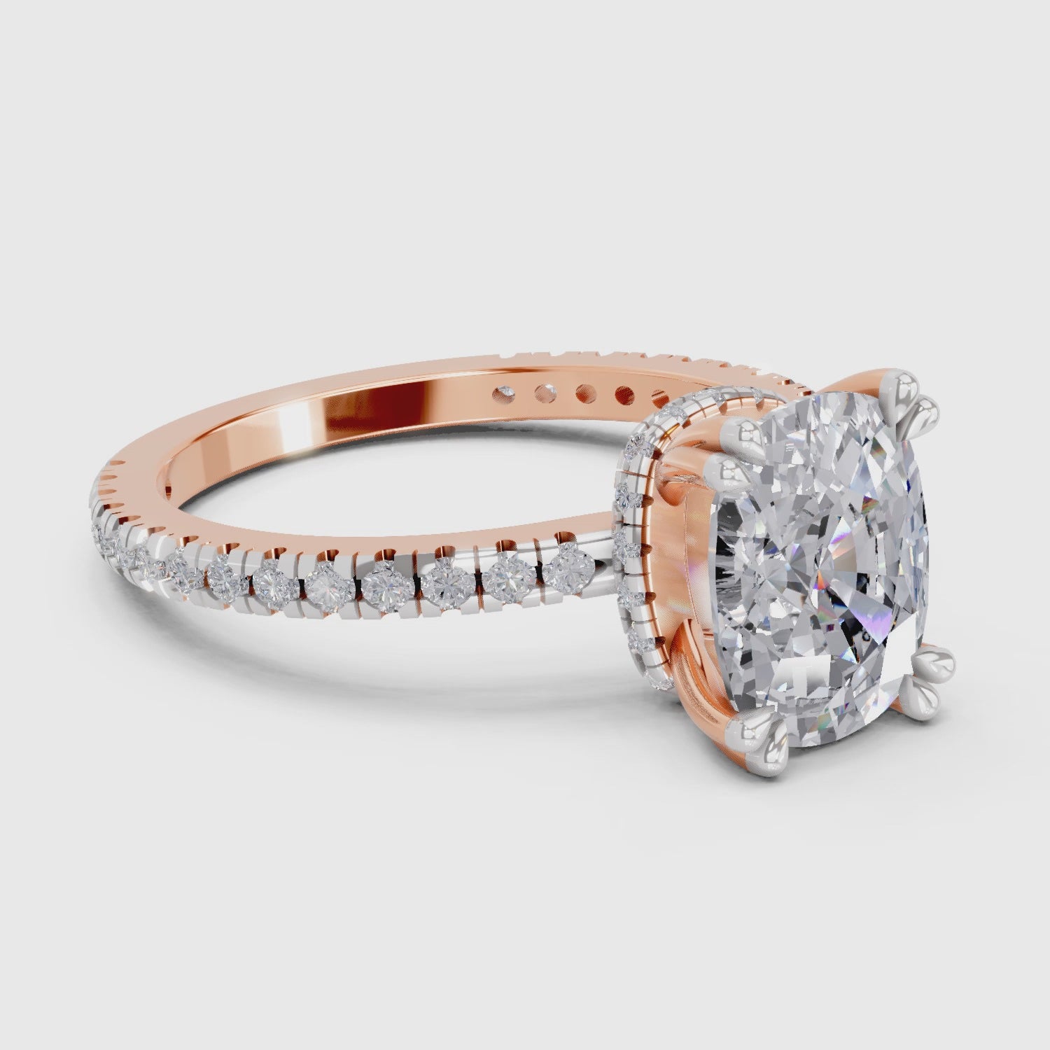 3.19 Ct Cushion Shape Solitaire Diamond Ring| 14K Rose Gold