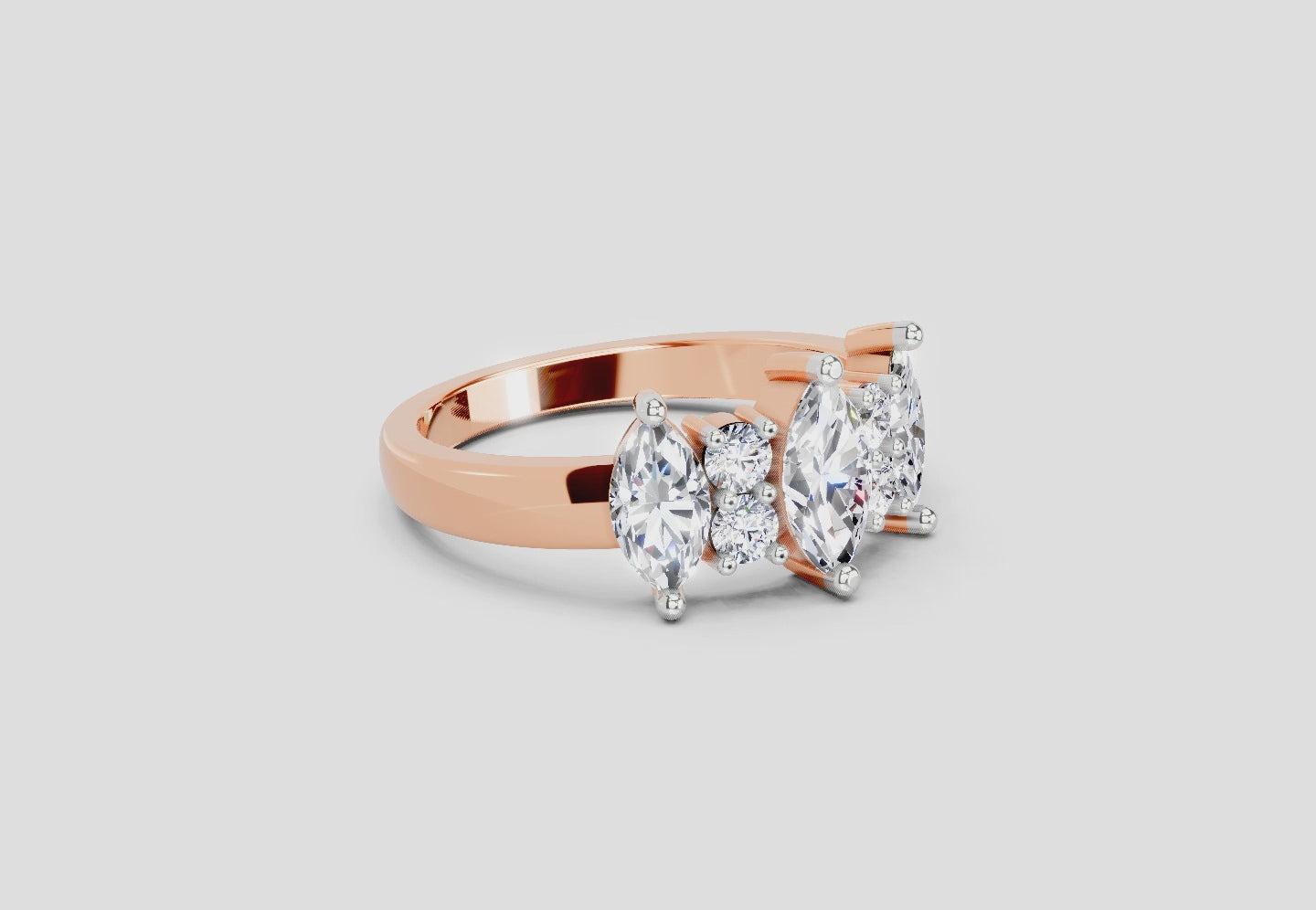 1.08 Ct Marquise Three-Stone Ring | 14K Rose Gold