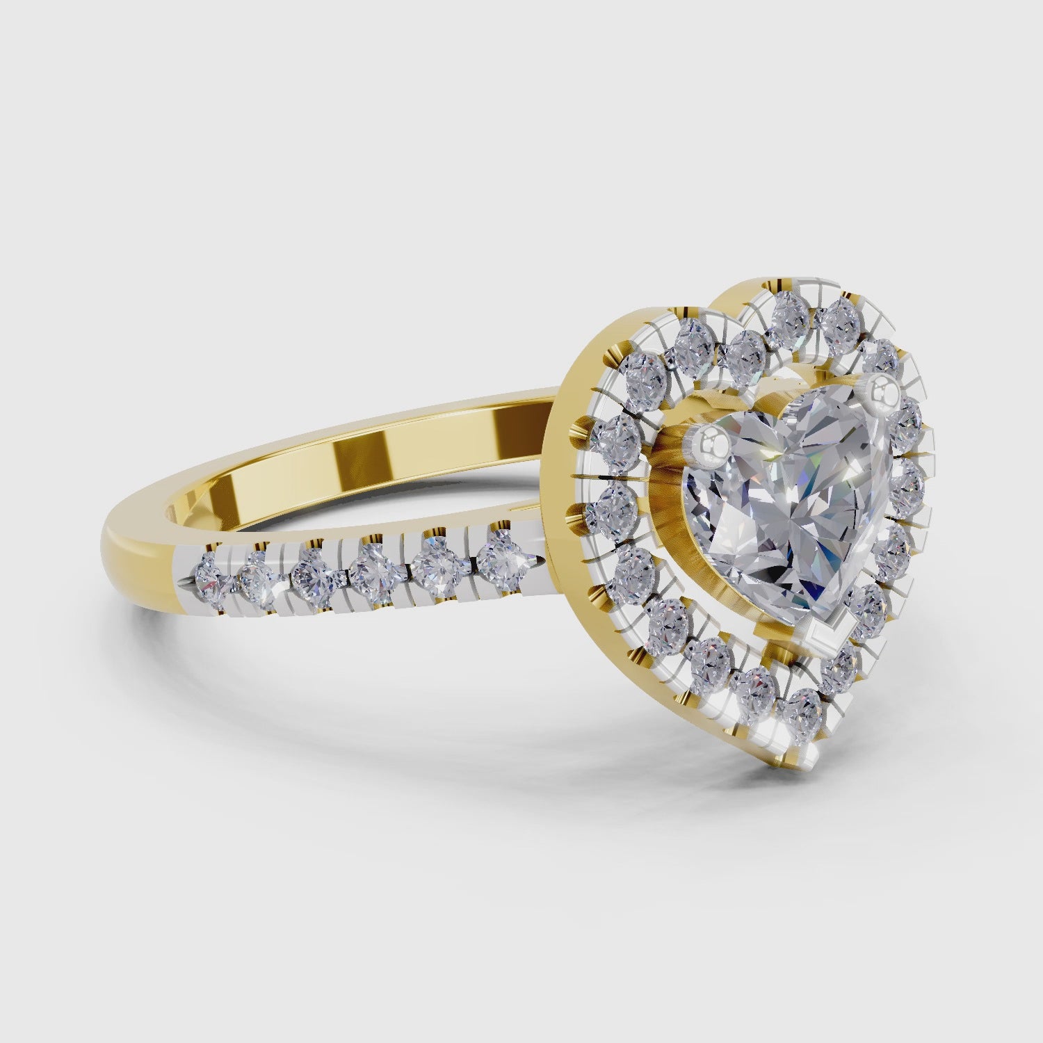 1.54 Carat Heart Shape Halo Engagement Ring | 14K Yellow Gold