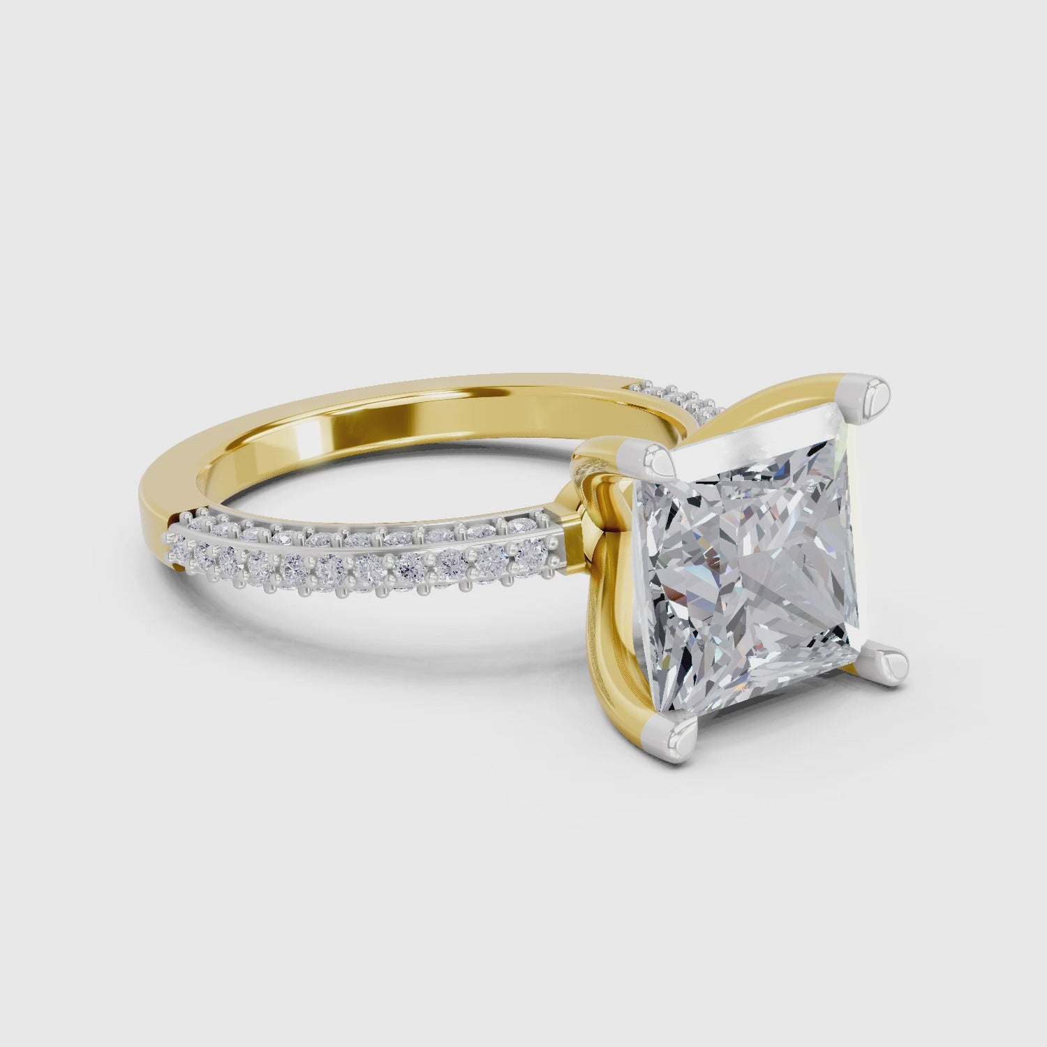 4.37 Ct Princess Shape Solitaire Diamond Ring| 14K Yellow Gold