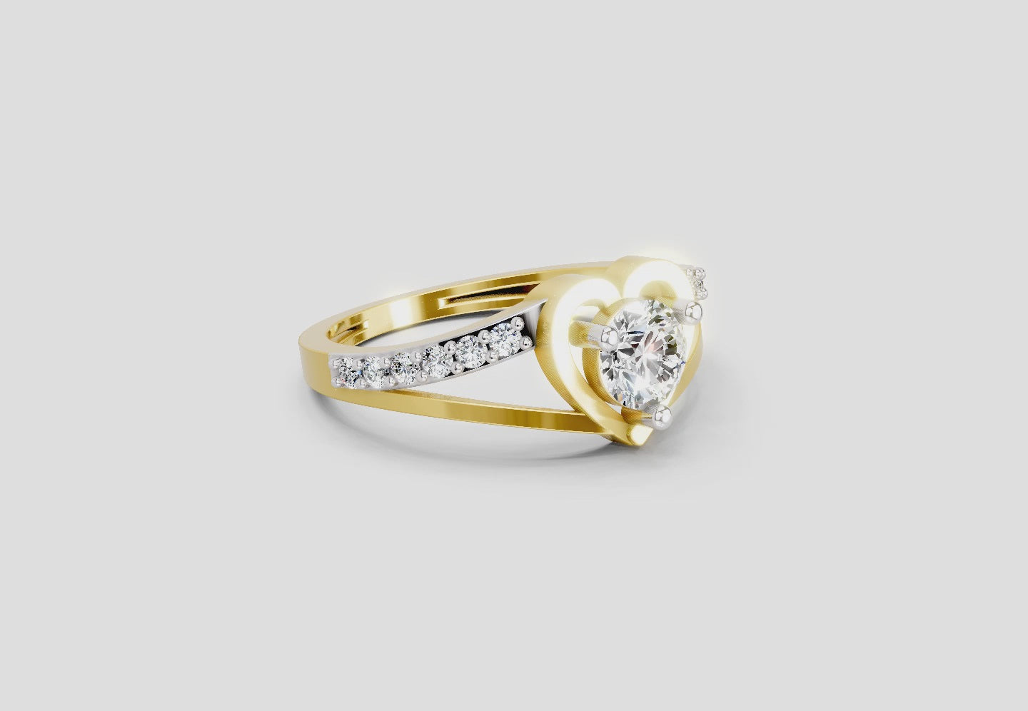 0.67 Ct IGI Cerified Heart Round Shape Diamond Ring | 14K Yellow Gold FG VS Quality Diamonds