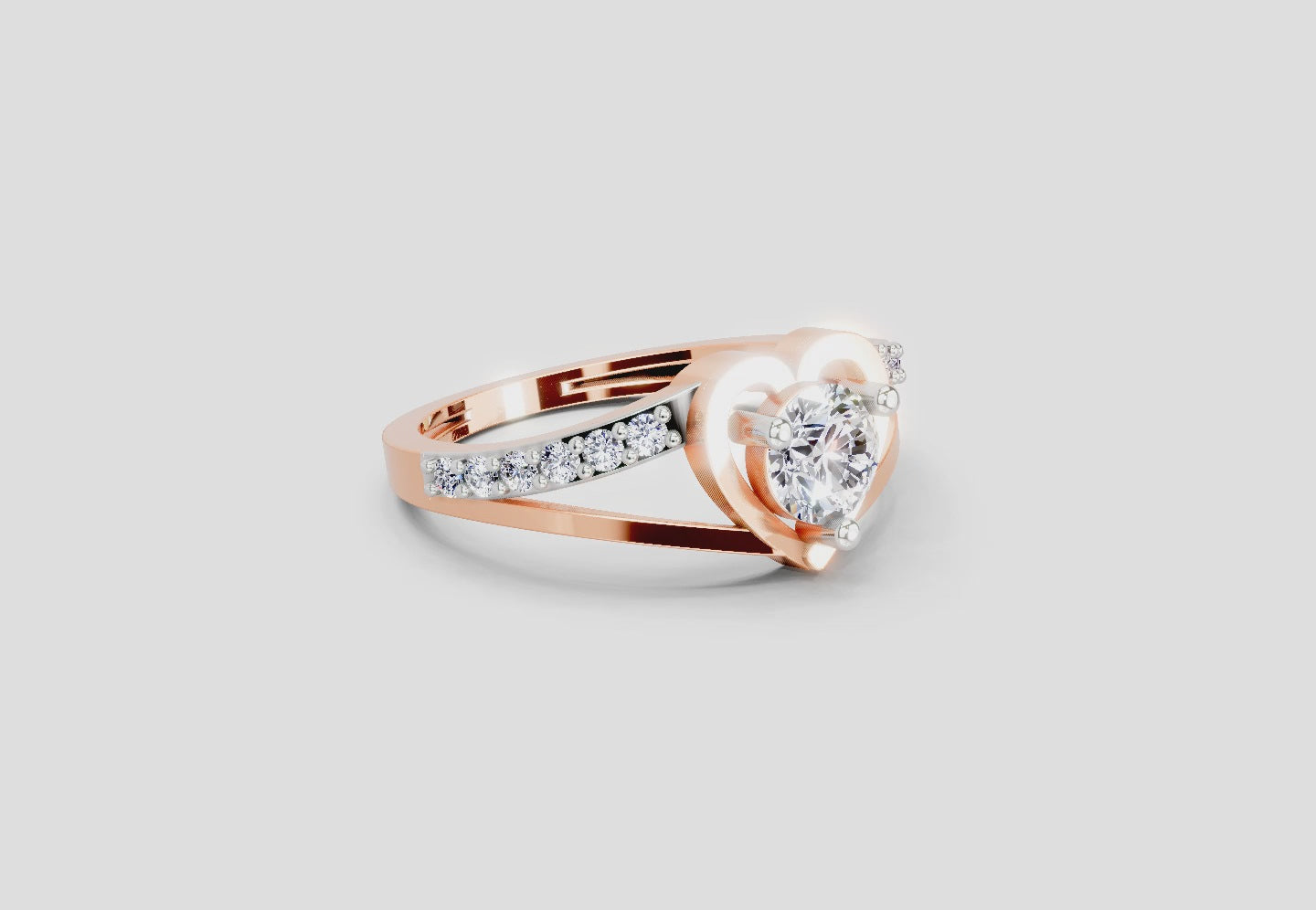 0.67 Ct Heart Round Shape Diamond Ring | 14K Rose Gold