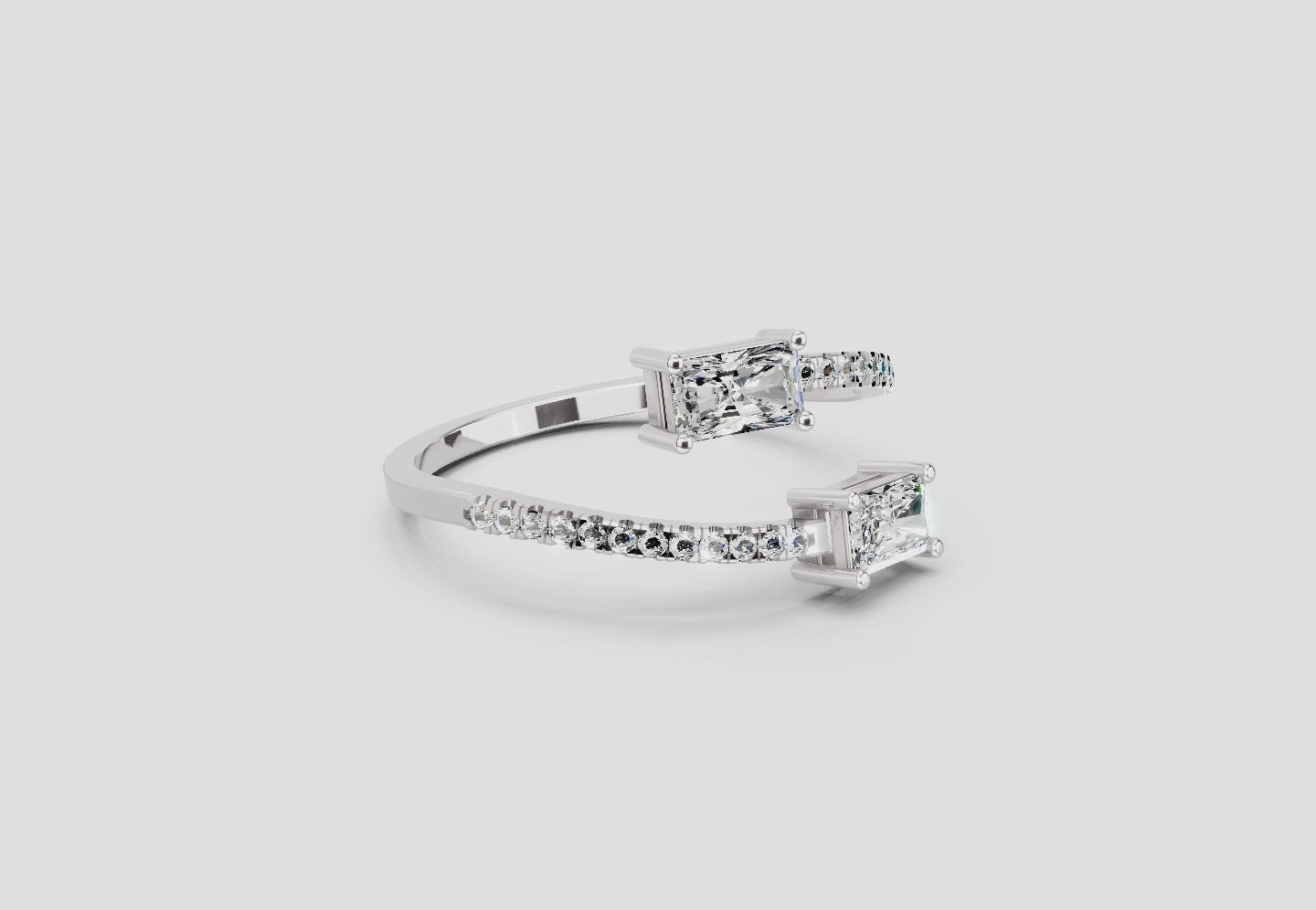 0.82 Ct Emerald Shape Diamond Toi et Moi Ring | 14K White Gold